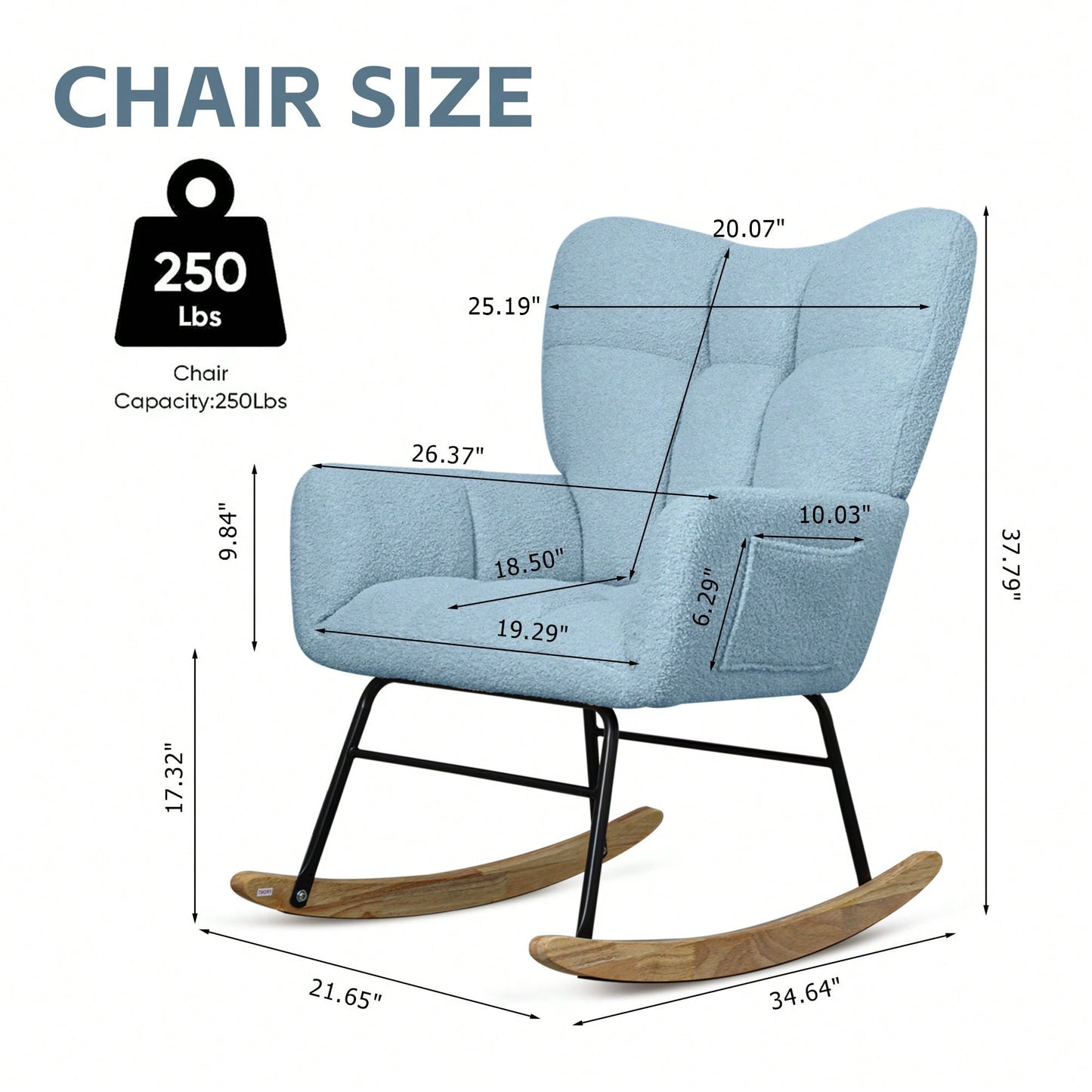 Modern Deep Green Teddy Fabric Rocking Chair For Nursery Living Room And Bedroom