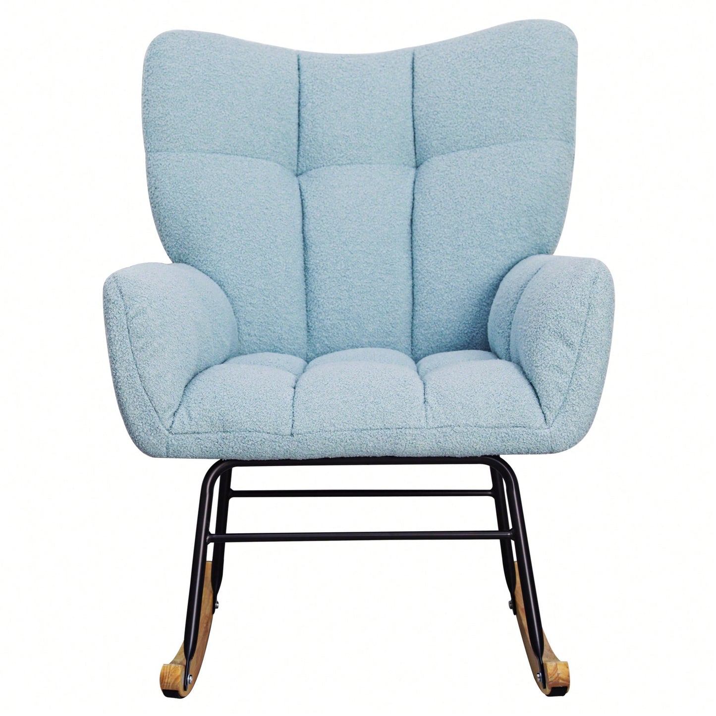 Modern Deep Green Teddy Fabric Rocking Chair For Nursery Living Room And Bedroom
