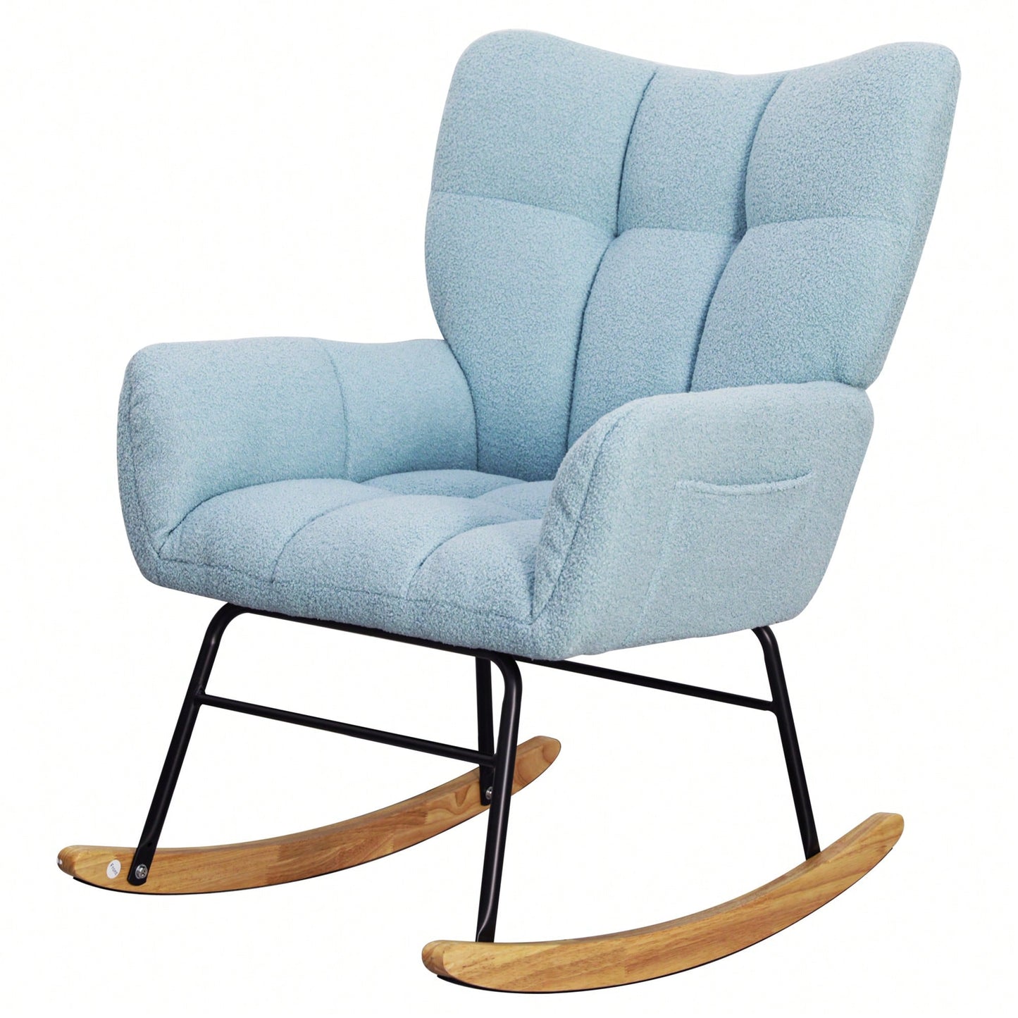 Modern Deep Green Teddy Fabric Rocking Chair For Nursery Living Room And Bedroom