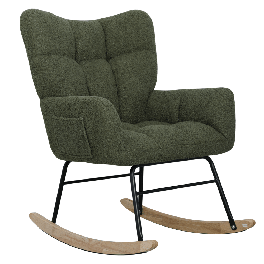 Modern Deep Green Teddy Fabric Rocking Chair For Nursery Living Room And Bedroom