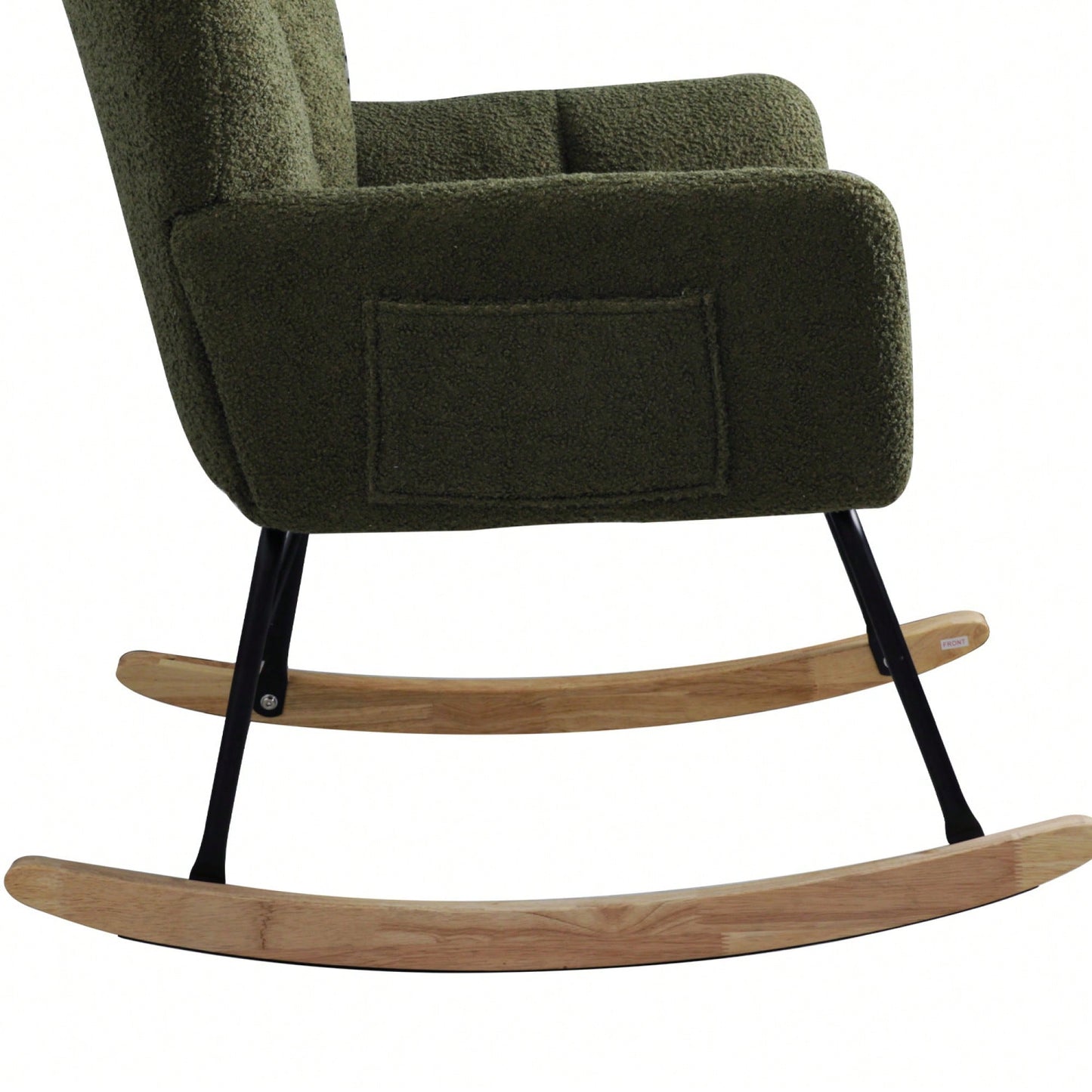 Modern Deep Green Teddy Fabric Rocking Chair For Nursery Living Room And Bedroom