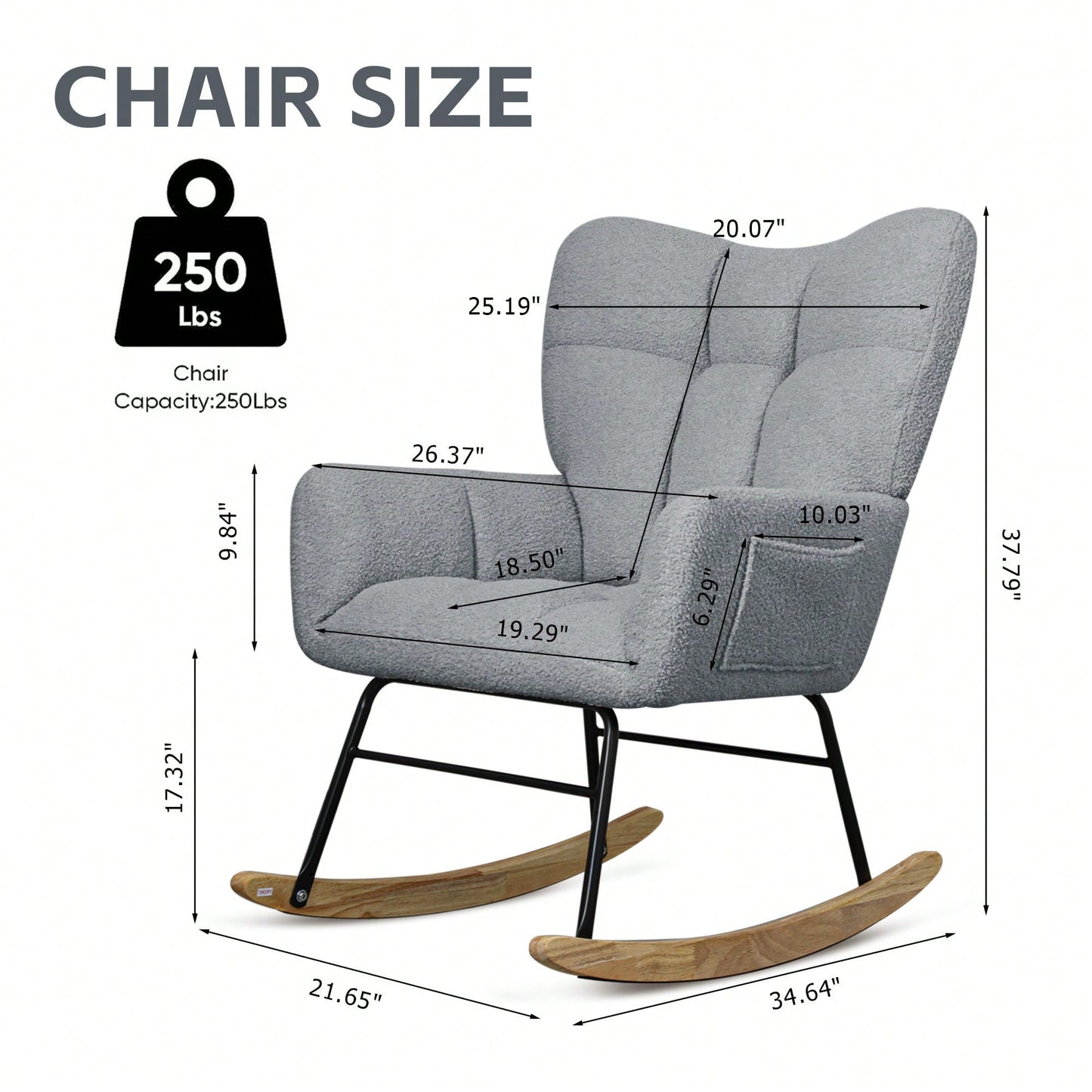 Modern Deep Green Teddy Fabric Rocking Chair For Nursery Living Room And Bedroom