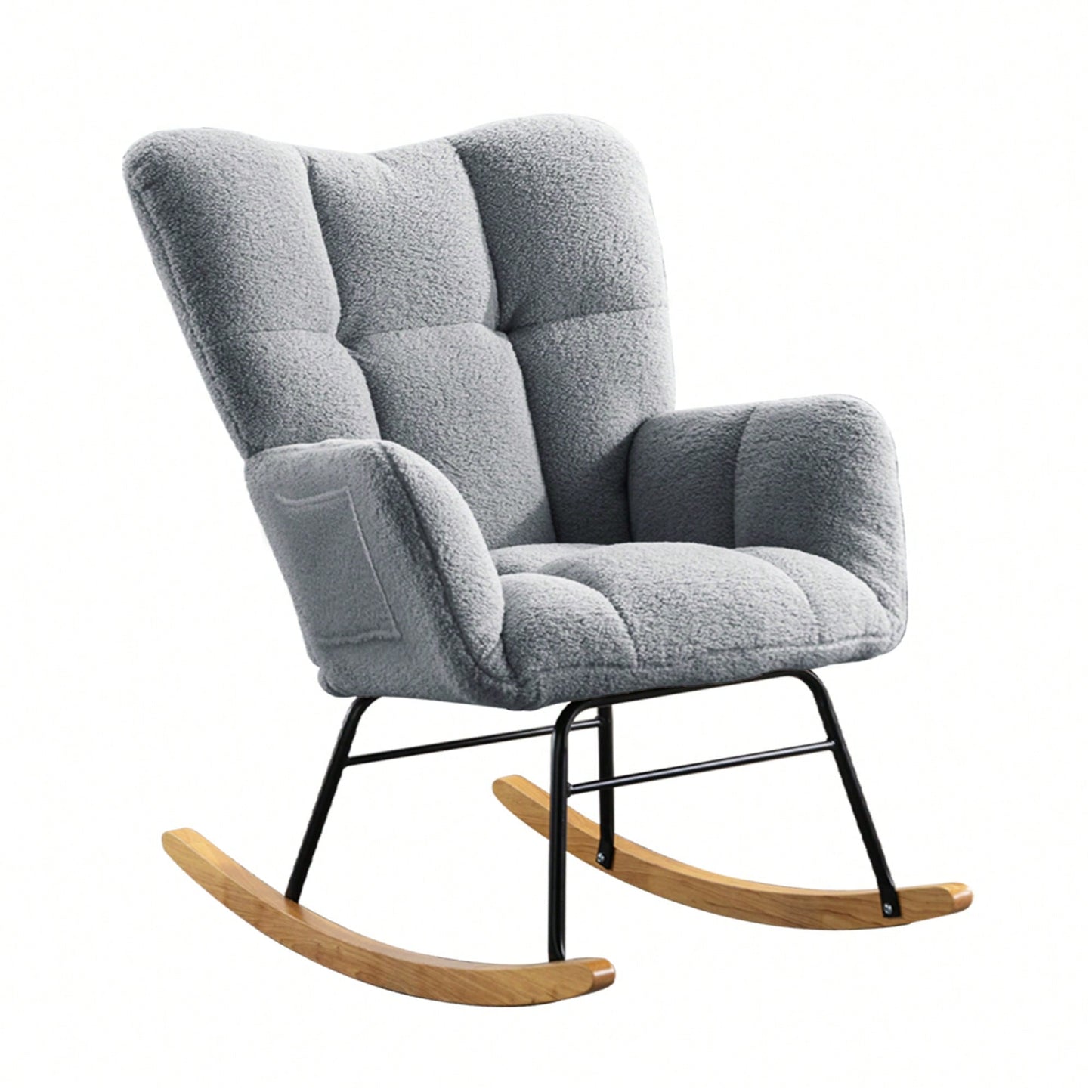 Modern Deep Green Teddy Fabric Rocking Chair For Nursery Living Room And Bedroom