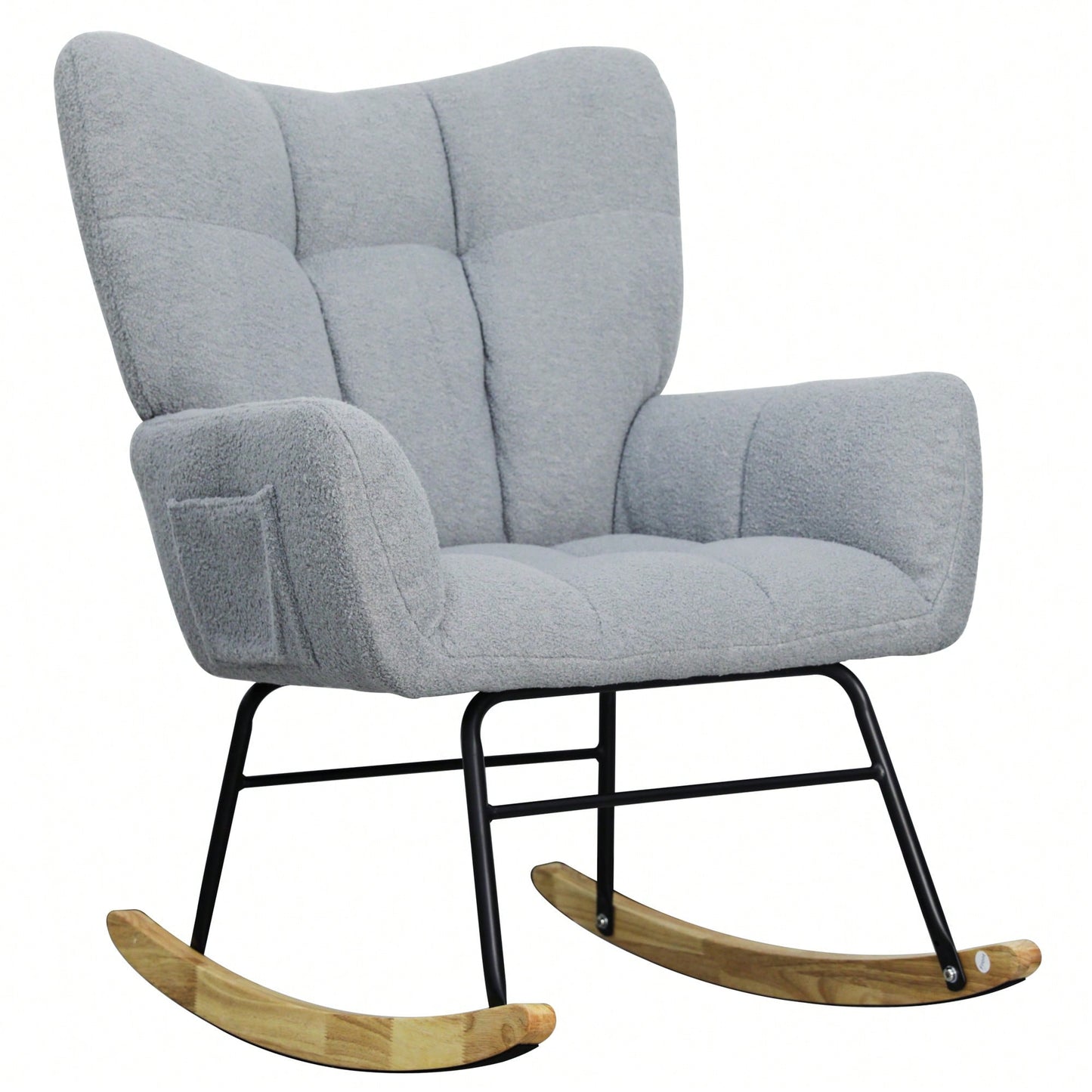 Modern Deep Green Teddy Fabric Rocking Chair For Nursery Living Room And Bedroom