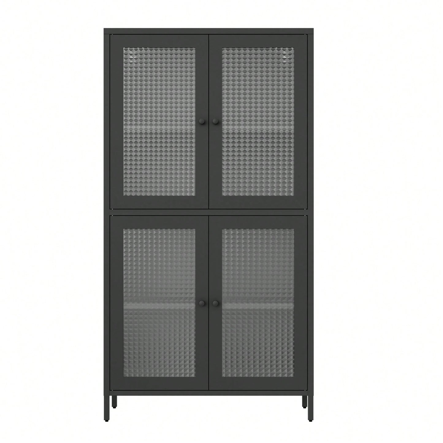 Elegant Black Metal Display Cabinet With 4 Tempered Glass Doors And Shelves For Home Office Living Room Kitchen Hallway Storage