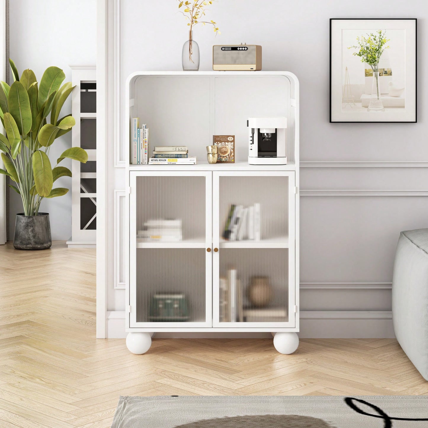 45.28 Inch Tall Freestanding Storage Cabinet With Glass Door And Shelves For Bathroom Living Room Kitchen Home Office Green
