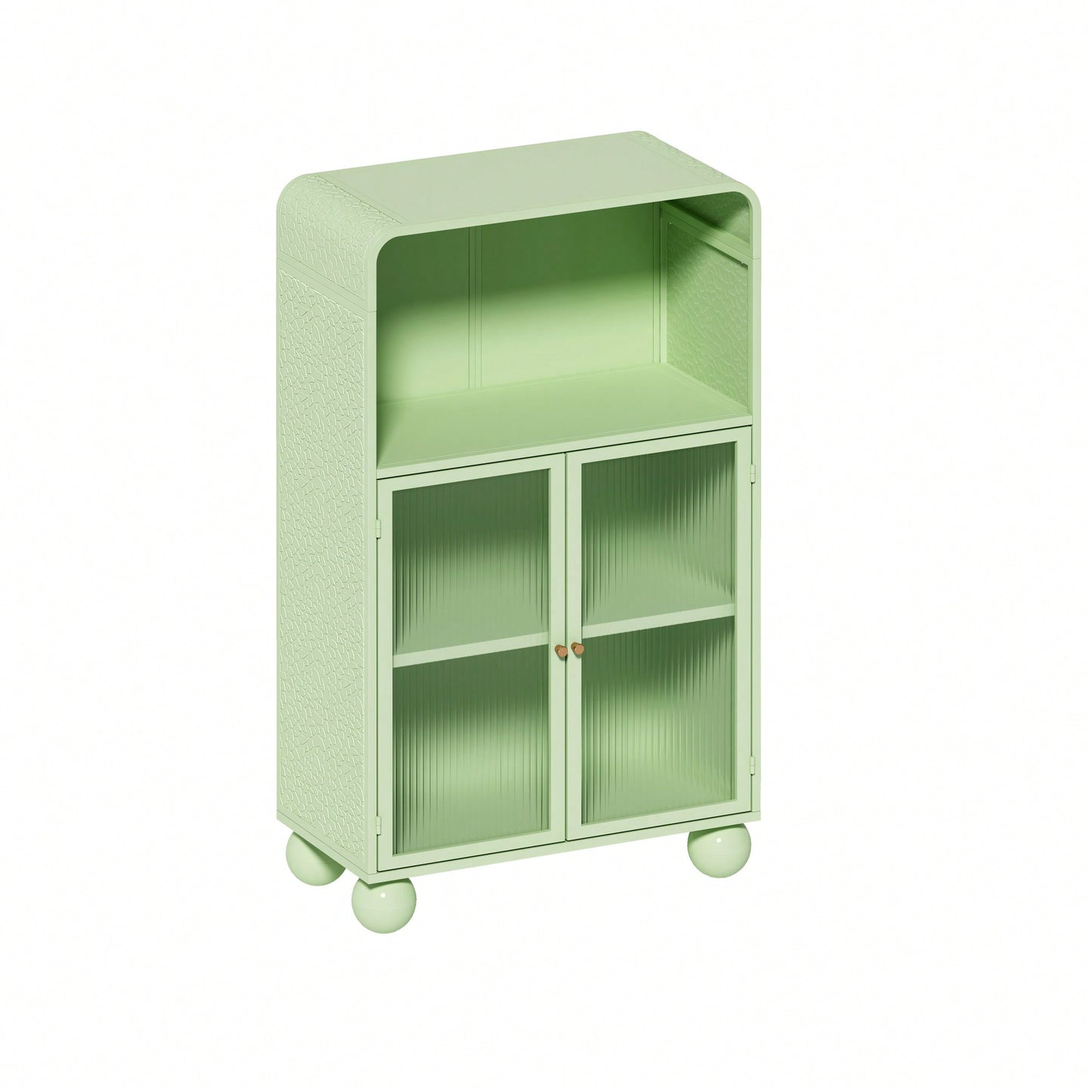 45.28 Inch Tall Freestanding Storage Cabinet With Glass Door And Shelves For Bathroom Living Room Kitchen Home Office Green