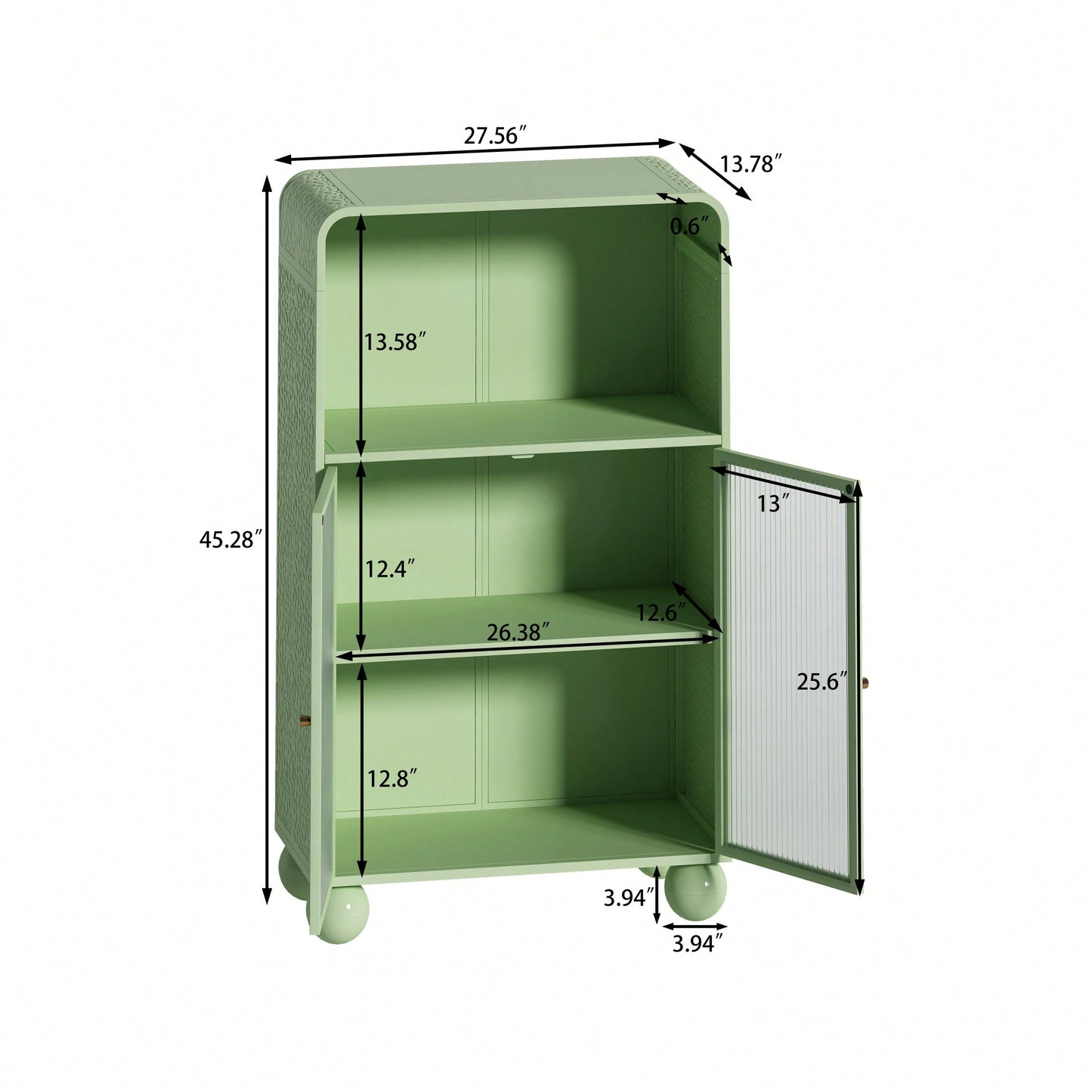 45.28 Inch Tall Freestanding Storage Cabinet With Glass Door And Shelves For Bathroom Living Room Kitchen Home Office Green