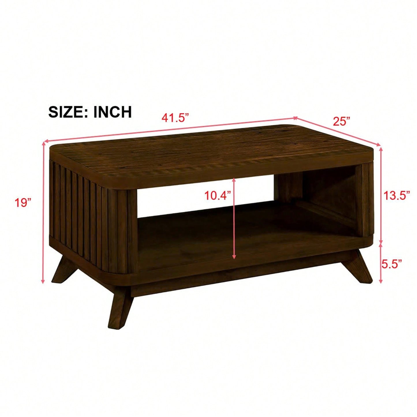 Rectangular Wooden Coffee Table With Open Storage Shelf For Living Room Easy Assembly Walnut Finish 41.5-Inch Center Table