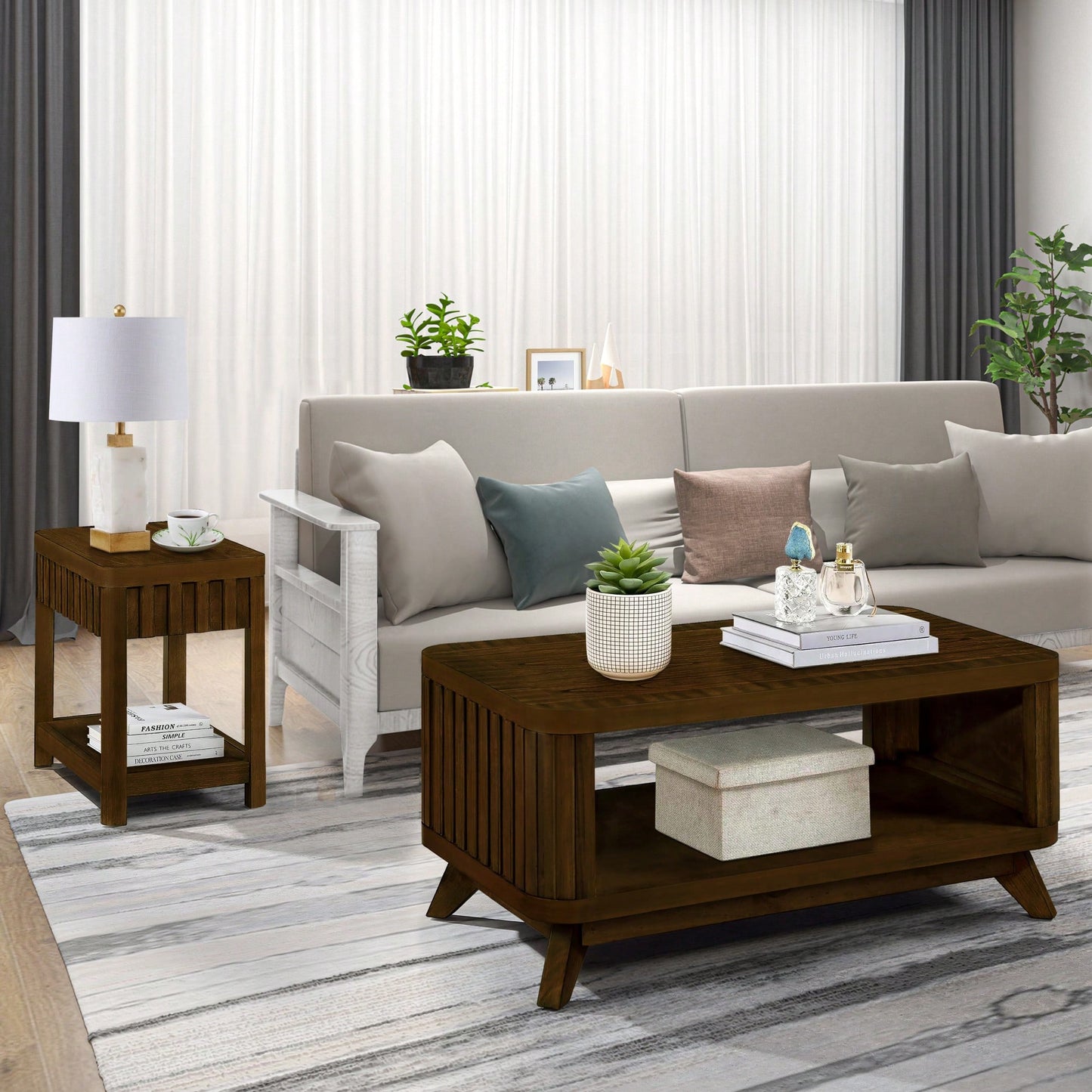 Rectangular Wooden Coffee Table With Open Storage Shelf For Living Room Easy Assembly Walnut Finish 41.5-Inch Center Table
