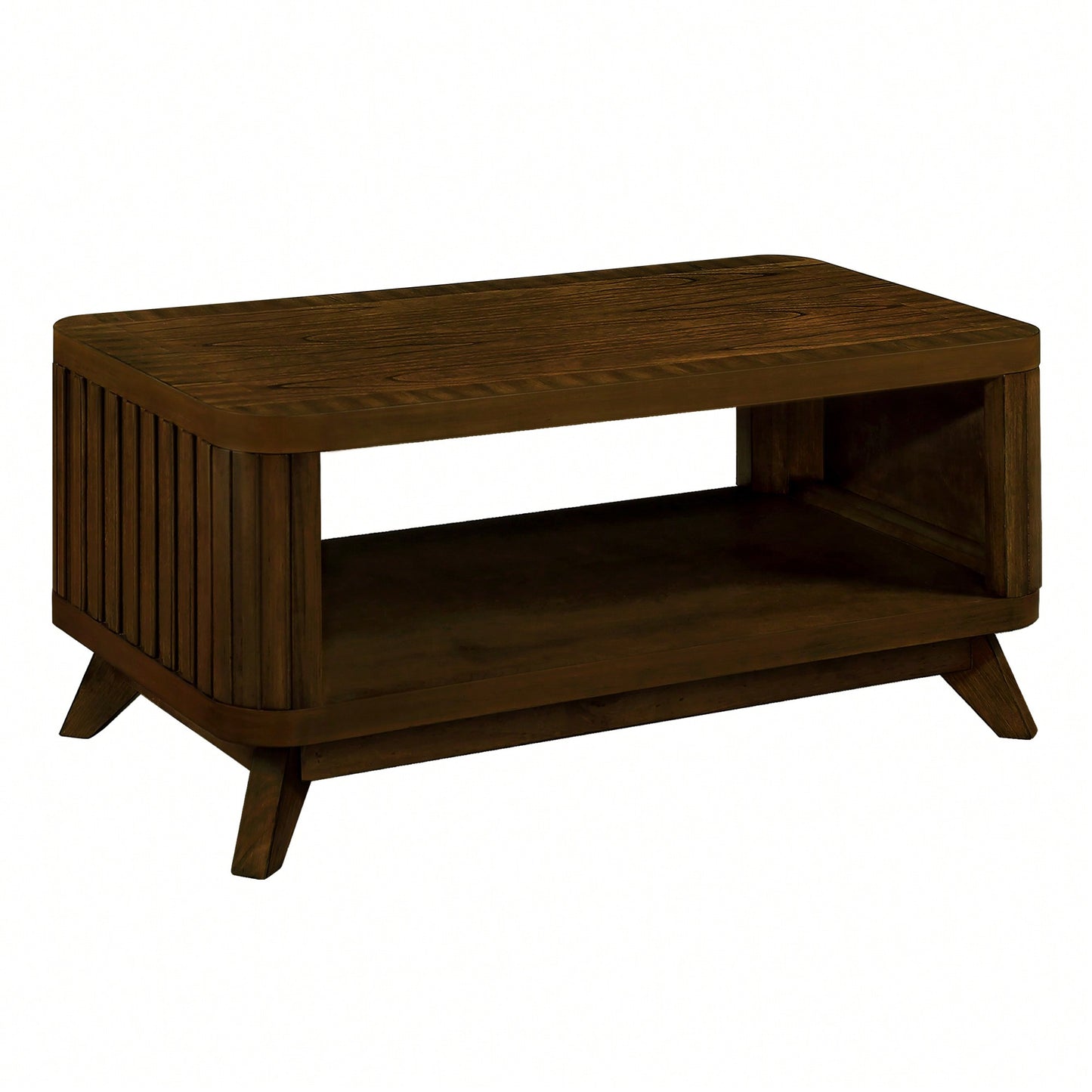 Rectangular Wooden Coffee Table With Open Storage Shelf For Living Room Easy Assembly Walnut Finish 41.5-Inch Center Table
