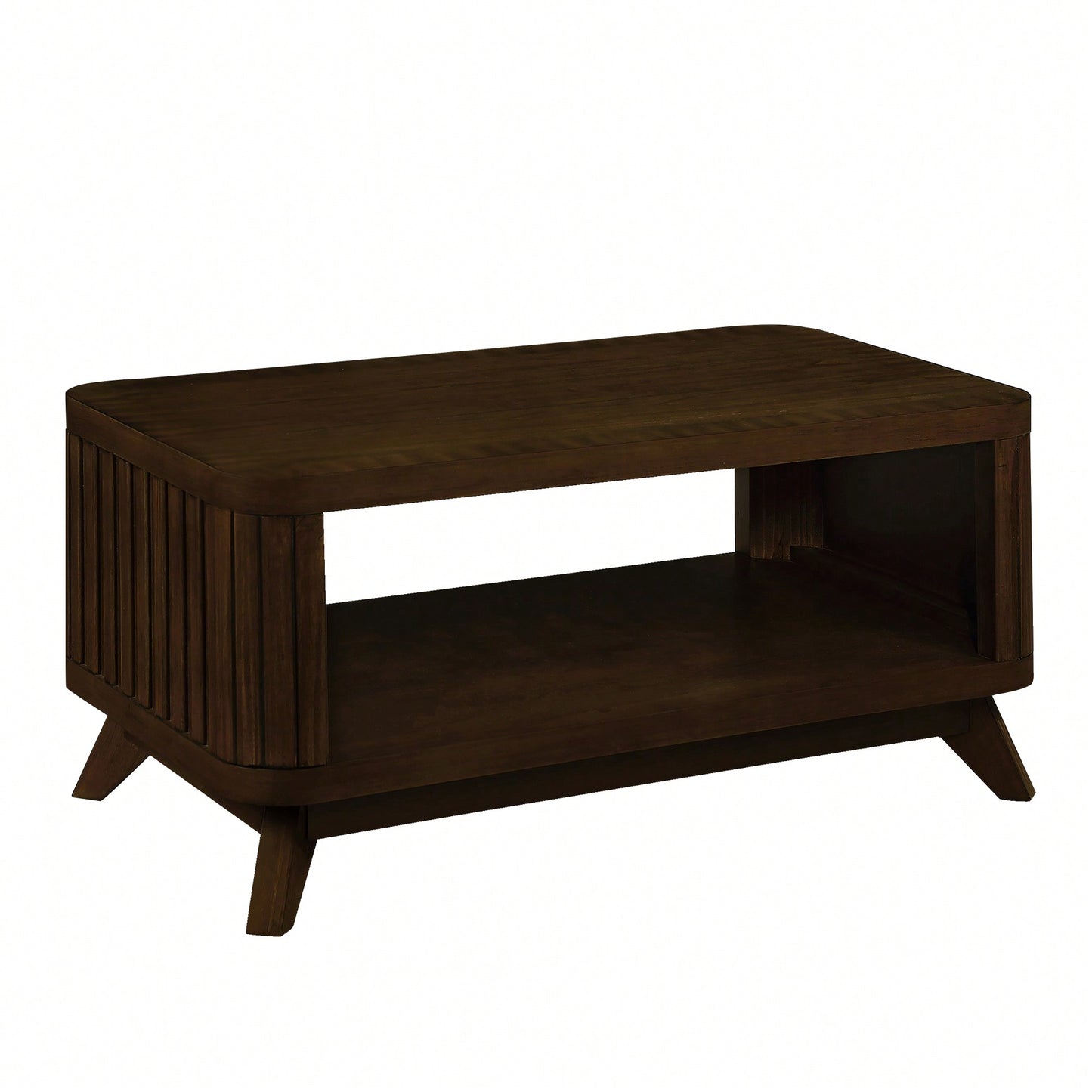 Rectangular Wooden Coffee Table With Open Storage Shelf For Living Room Easy Assembly Walnut Finish 41.5-Inch Center Table