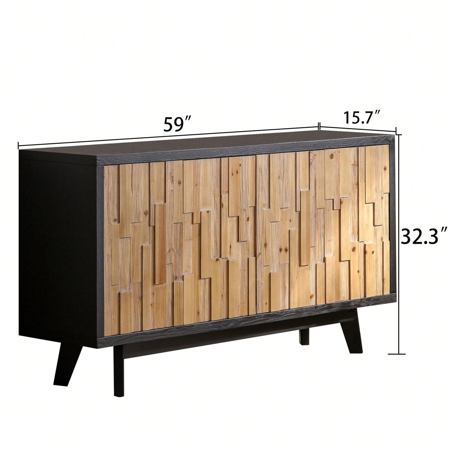 Natural Wood 4-Door Storage Cabinet With Textured Geometric Design For Stylish Organization