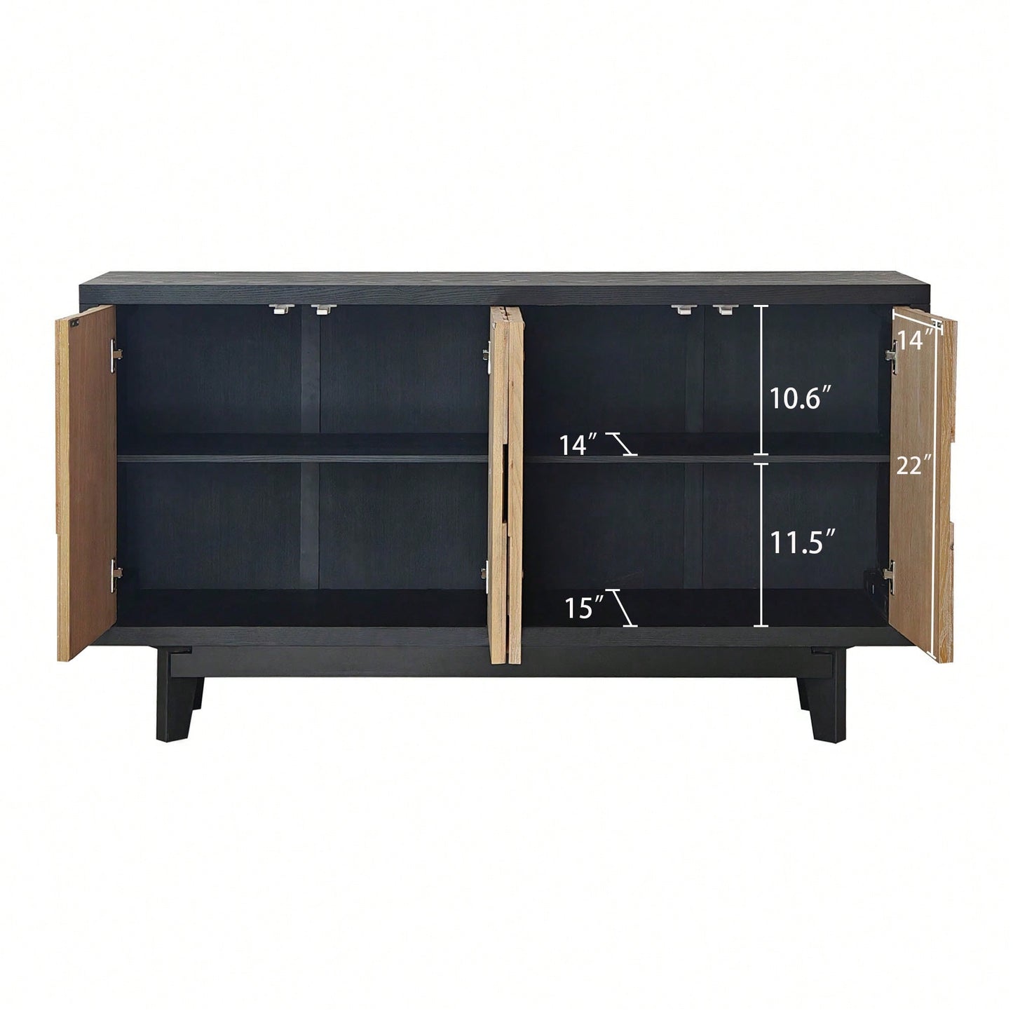 Natural Wood 4-Door Storage Cabinet With Textured Geometric Design For Stylish Organization