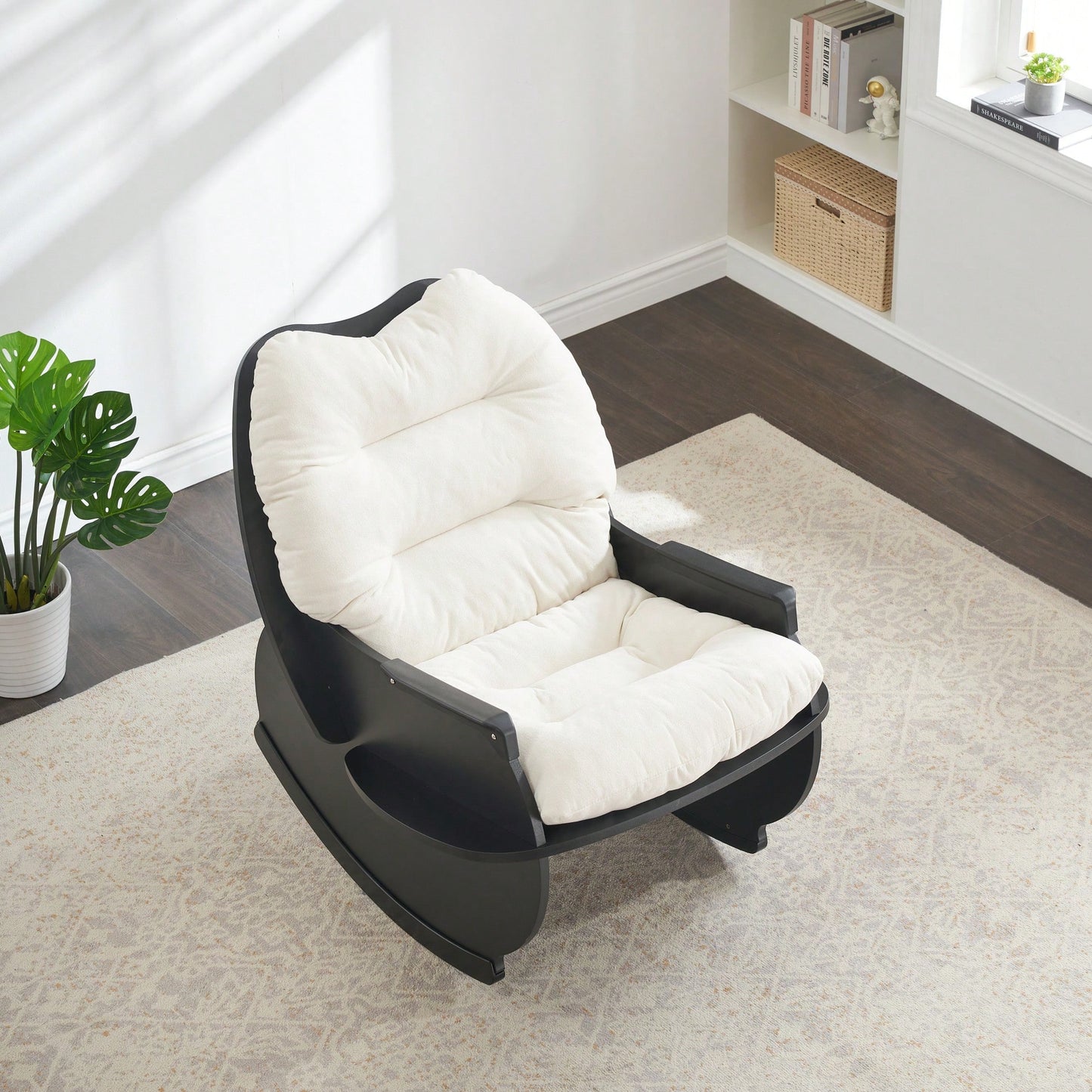 30.31 Inch Rocking Chair For Adults And Kids - Casual Comfort Seat For Balcony And Lunch Breaks Beige