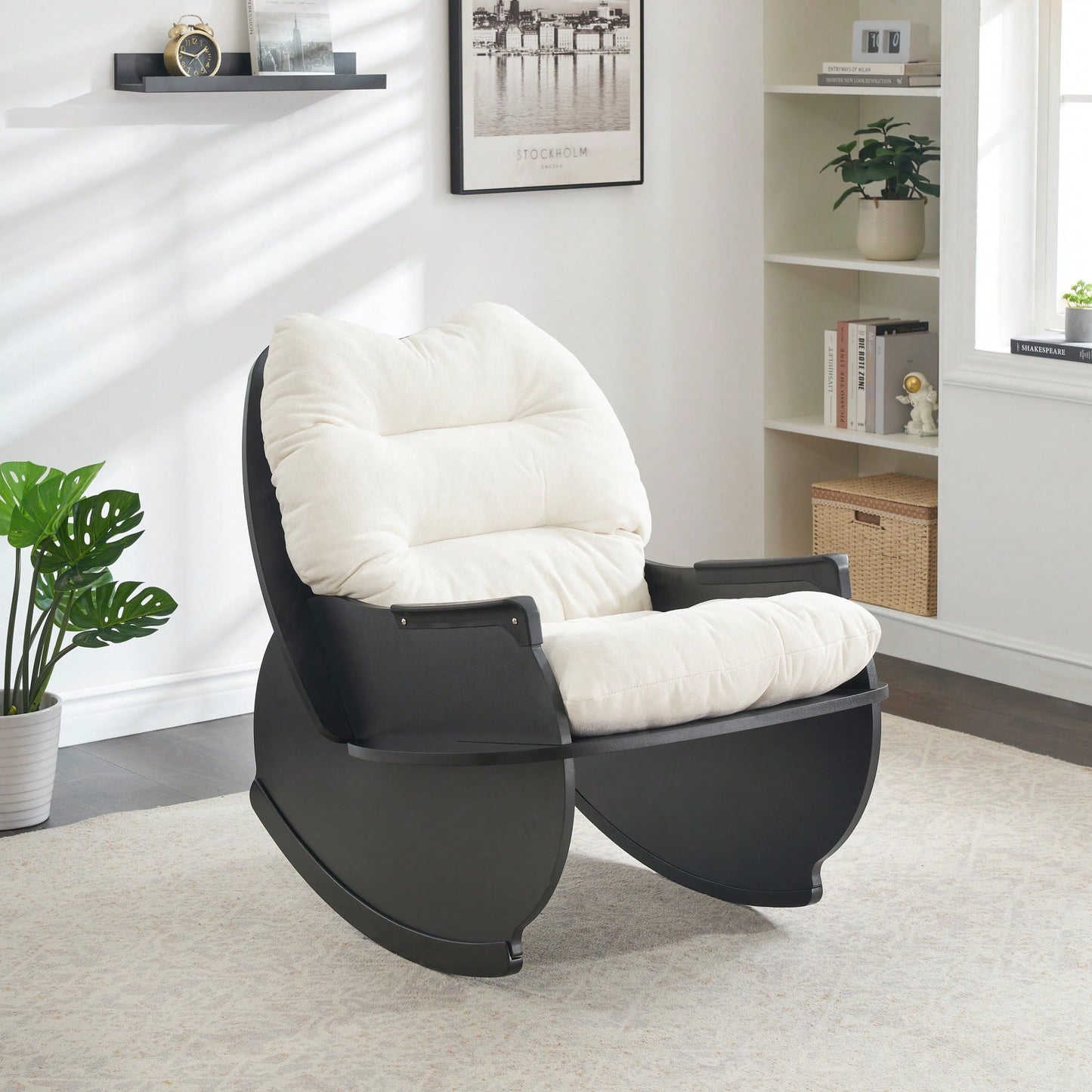 30.31 Inch Rocking Chair For Adults And Kids - Casual Comfort Seat For Balcony And Lunch Breaks Beige
