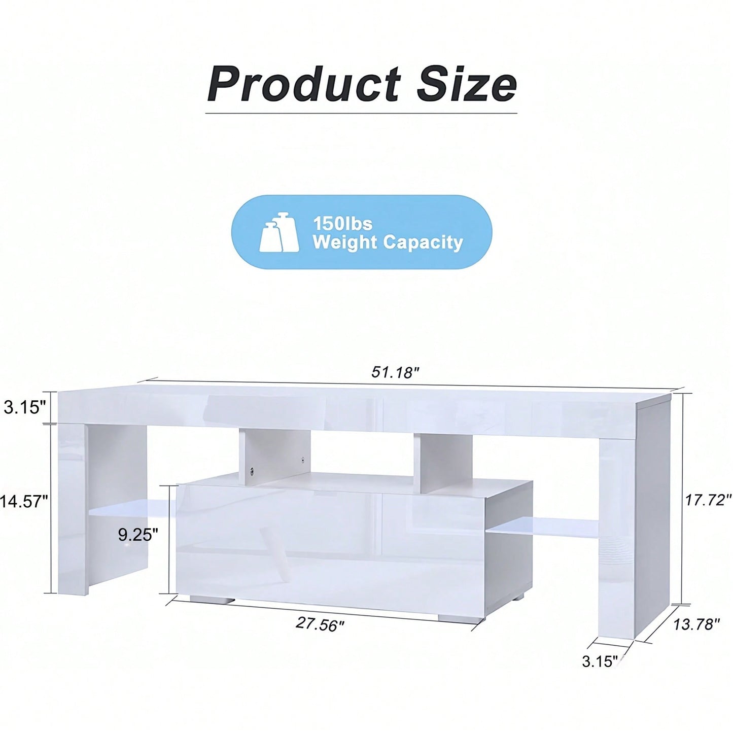 Modern LED TV Stand for Up to 55 Inch TVs with Glass Shelf Glossy Finish Stylish Entertainment Center for Living Room Bedroom White