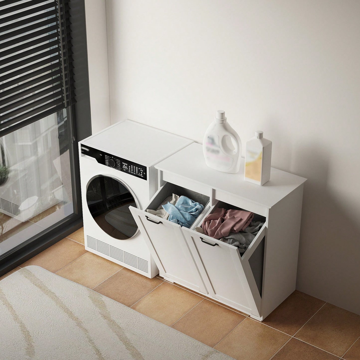 Laundry Cabinet With Dual Removable Liner Bags For Easy Organization And Storage