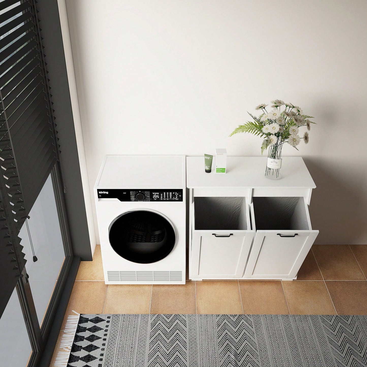 Laundry Cabinet With Dual Removable Liner Bags For Easy Organization And Storage