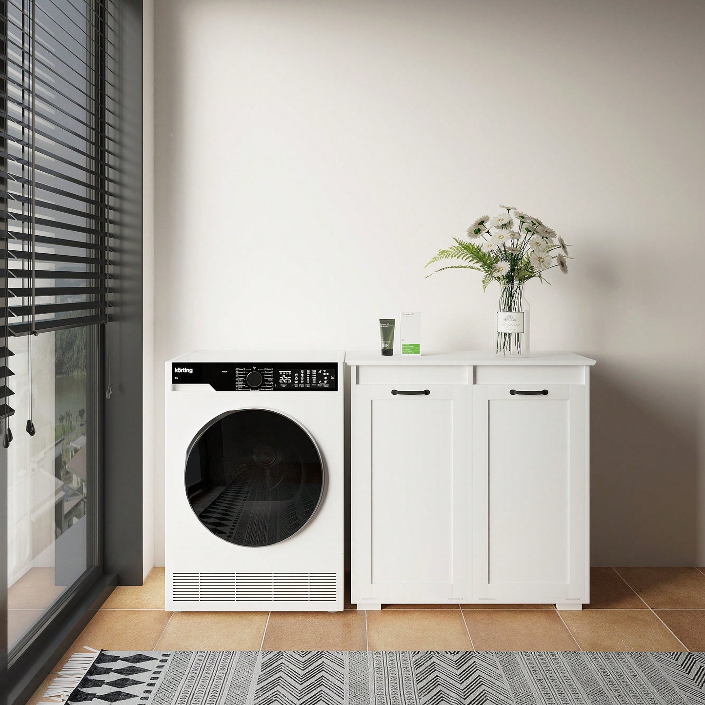 Laundry Cabinet With Dual Removable Liner Bags For Easy Organization And Storage