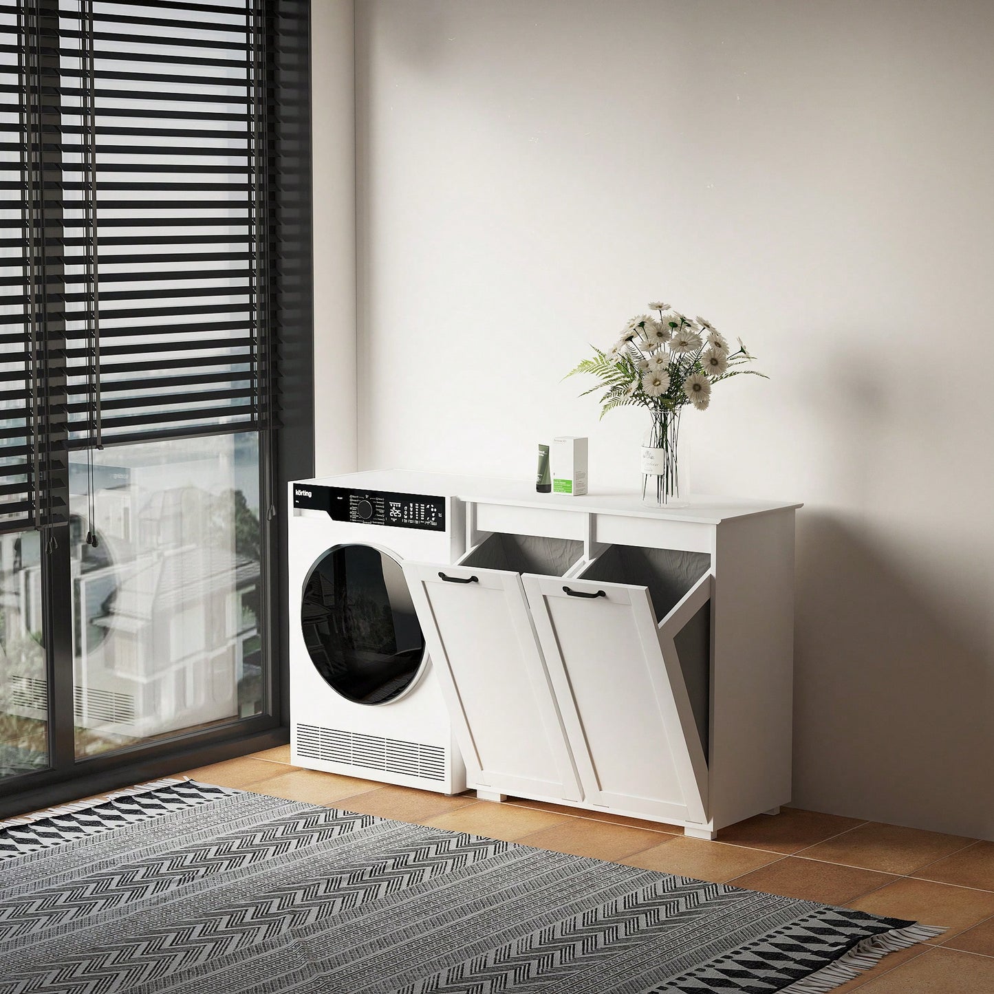 Laundry Cabinet With Dual Removable Liner Bags For Easy Organization And Storage