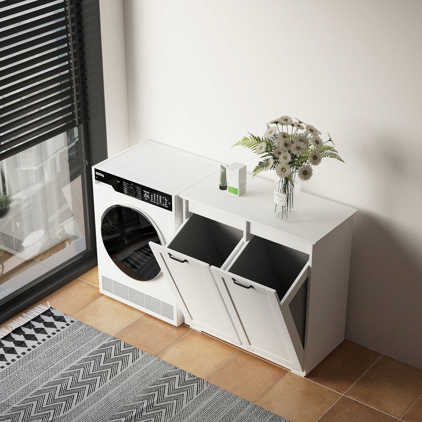 Laundry Cabinet With Dual Removable Liner Bags For Easy Organization And Storage