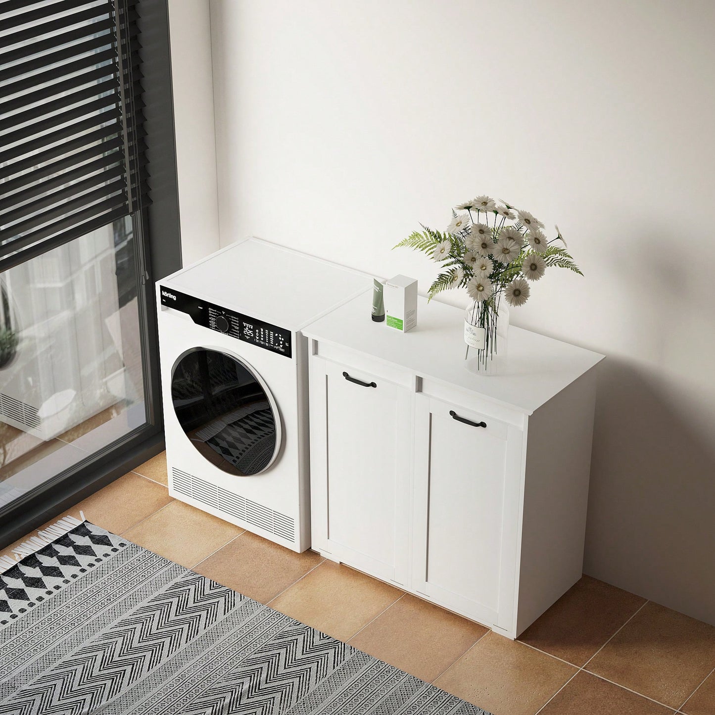 Laundry Cabinet With Dual Removable Liner Bags For Easy Organization And Storage