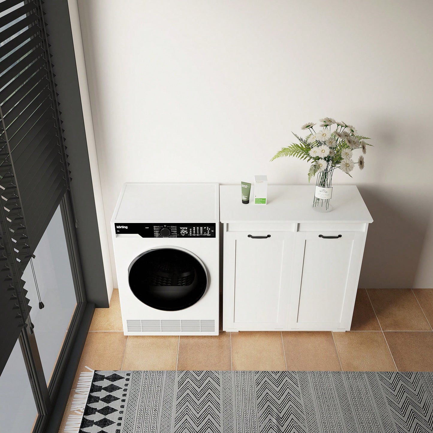 Laundry Cabinet With Dual Removable Liner Bags For Easy Organization And Storage