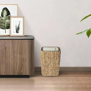 Boho Woven Trash Can With Lid For Bathroom And Home 2.6 Gallon Rattan Wastebasket And Hamper 2 In 1 Design For Kitchen Living Room Bedroom