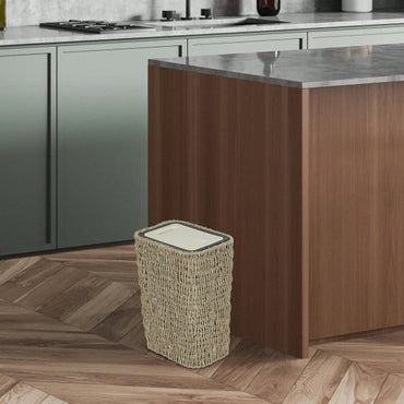 Boho Rattan Trash Can With Lid 2.6 Gallon Slim Wicker Waste Basket For Bathroom Kitchen Seagrass Woven Garbage Bin And Hamper 2 In 1
