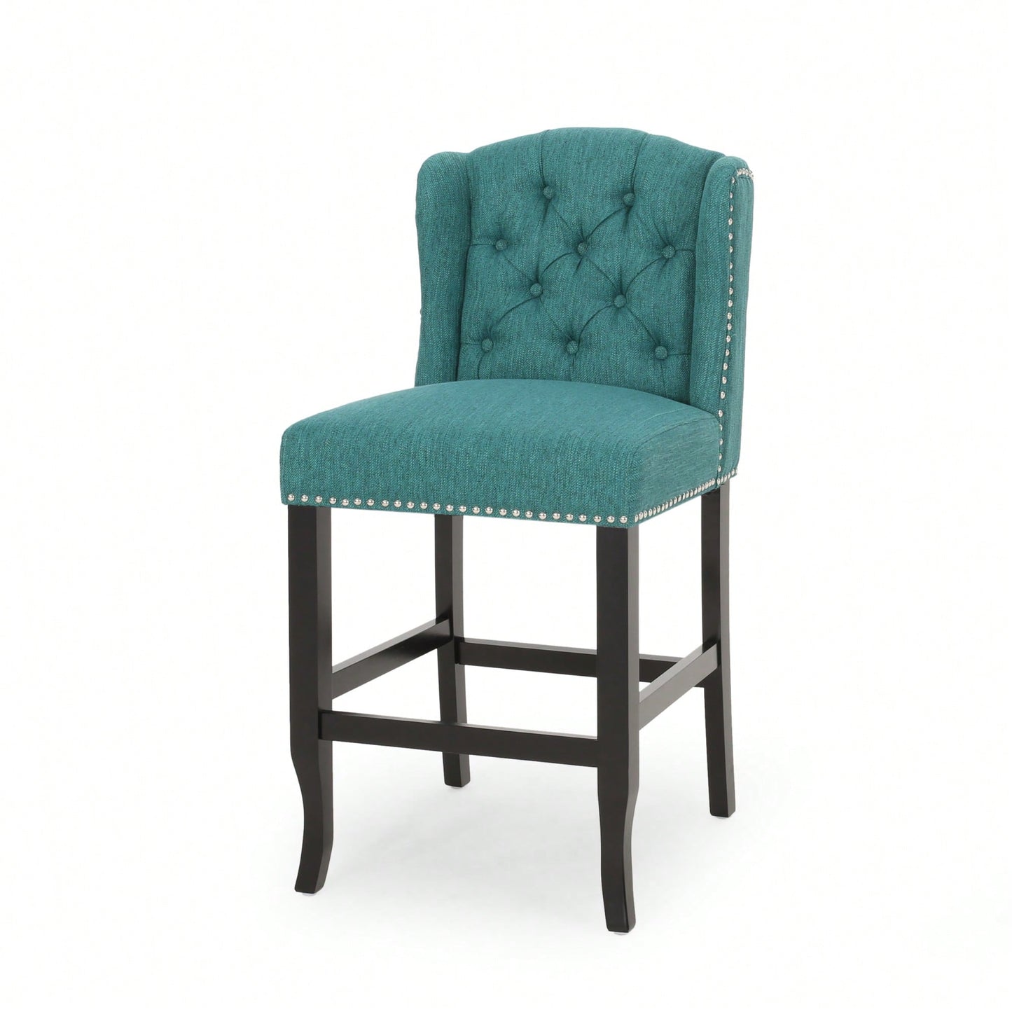 Fabric Tufted Wingback Counter Stools Set Of 2 For Kitchen Or Bar Charcoal And Dark Brown