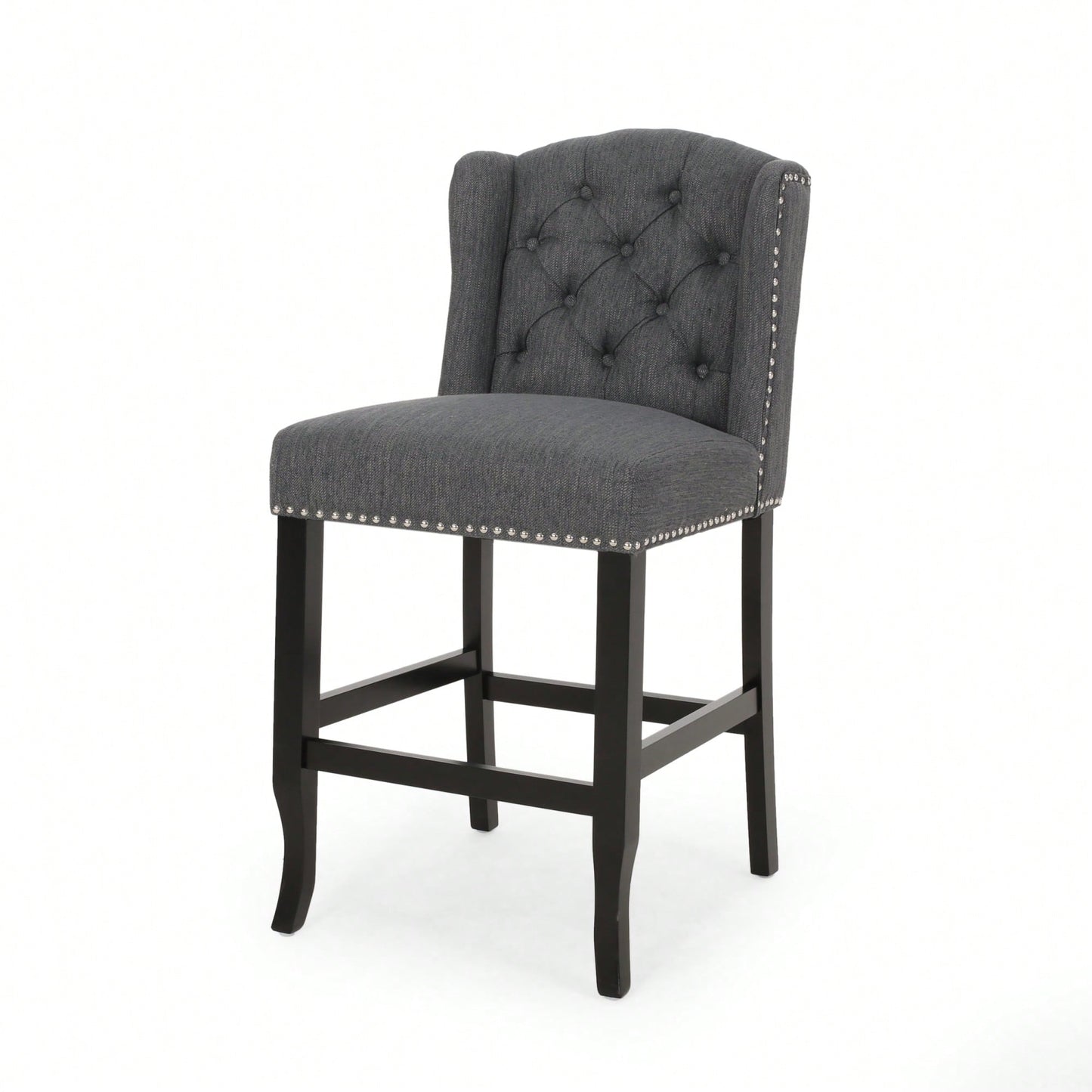 Fabric Tufted Wingback Counter Stools Set Of 2 For Kitchen Or Bar Charcoal And Dark Brown