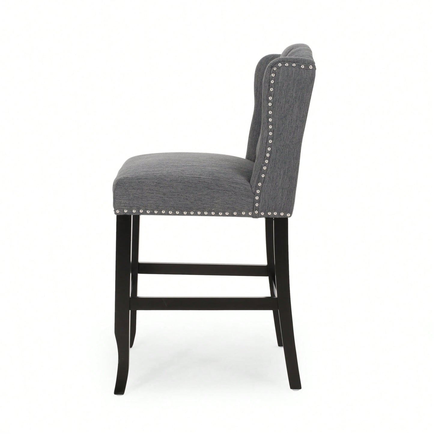Fabric Tufted Wingback Counter Stools Set Of 2 For Kitchen Or Bar Charcoal And Dark Brown
