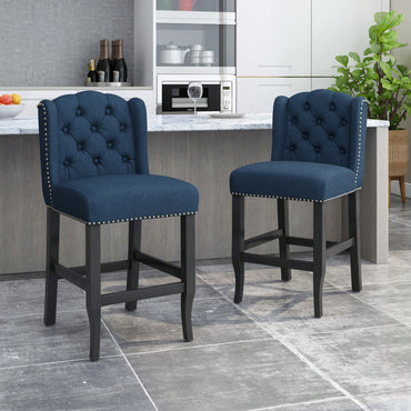 Fabric Tufted Wingback Counter Stools Set Of 2 For Kitchen Or Bar Charcoal And Dark Brown