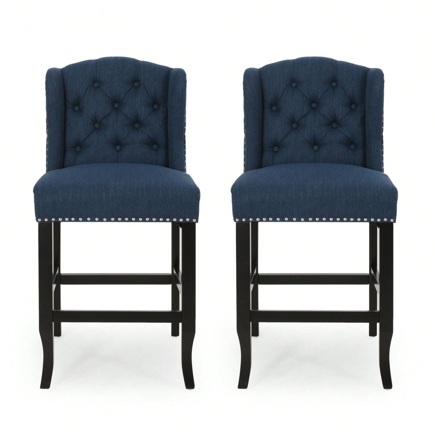 Fabric Tufted Wingback Counter Stools Set Of 2 For Kitchen Or Bar Charcoal And Dark Brown
