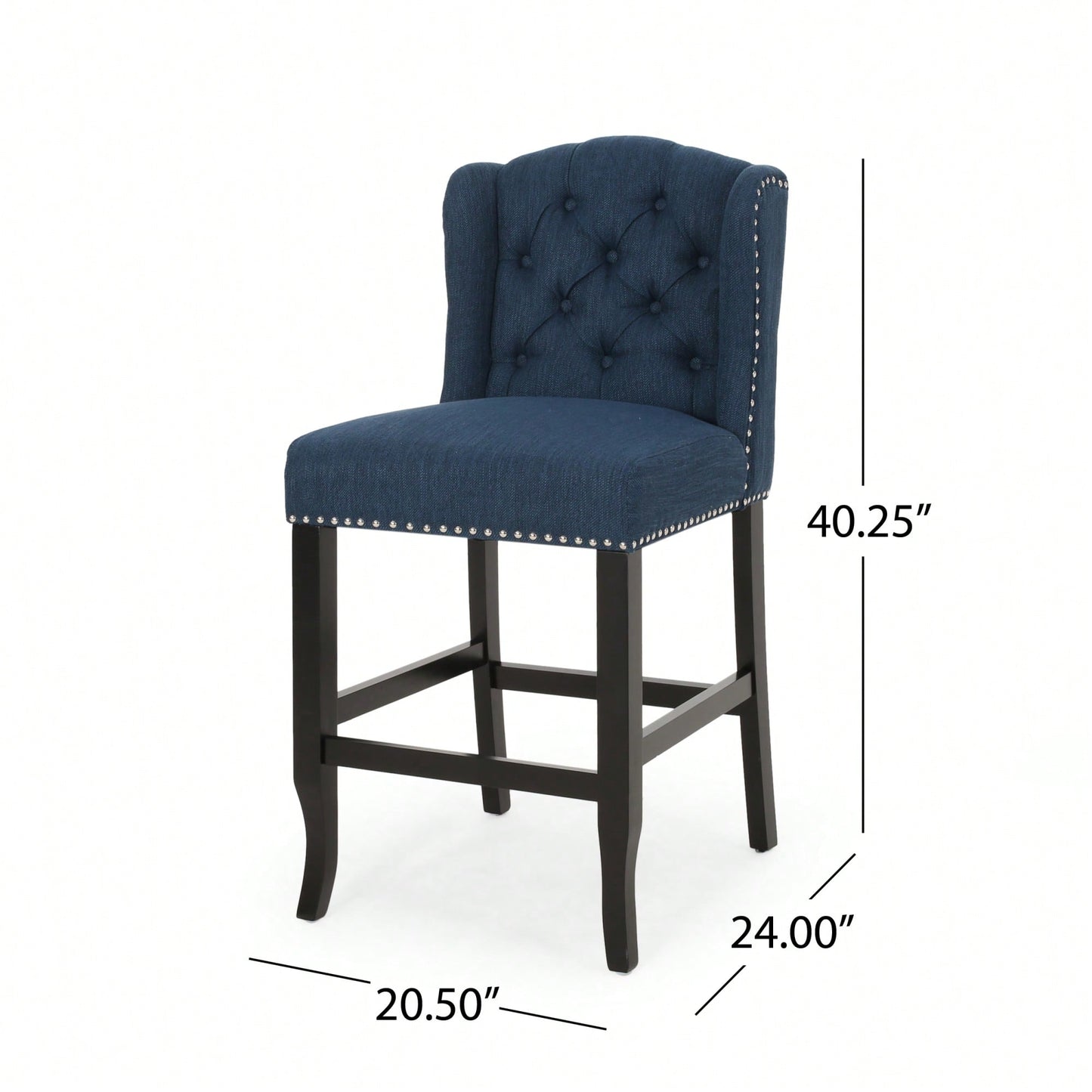 Fabric Tufted Wingback Counter Stools Set Of 2 For Kitchen Or Bar Charcoal And Dark Brown