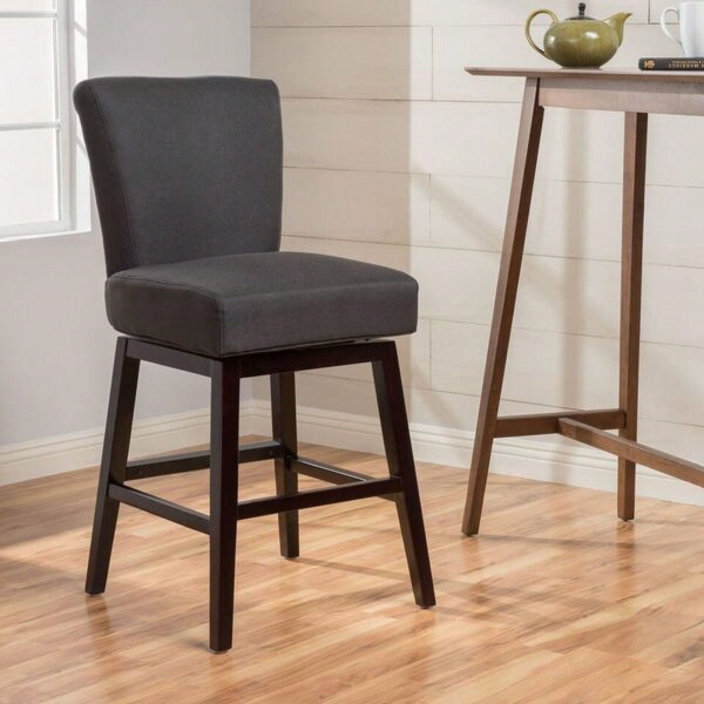 30.25 Inch High Brown Swivel Bar Stool For Kitchen Dining Room Counter Seating