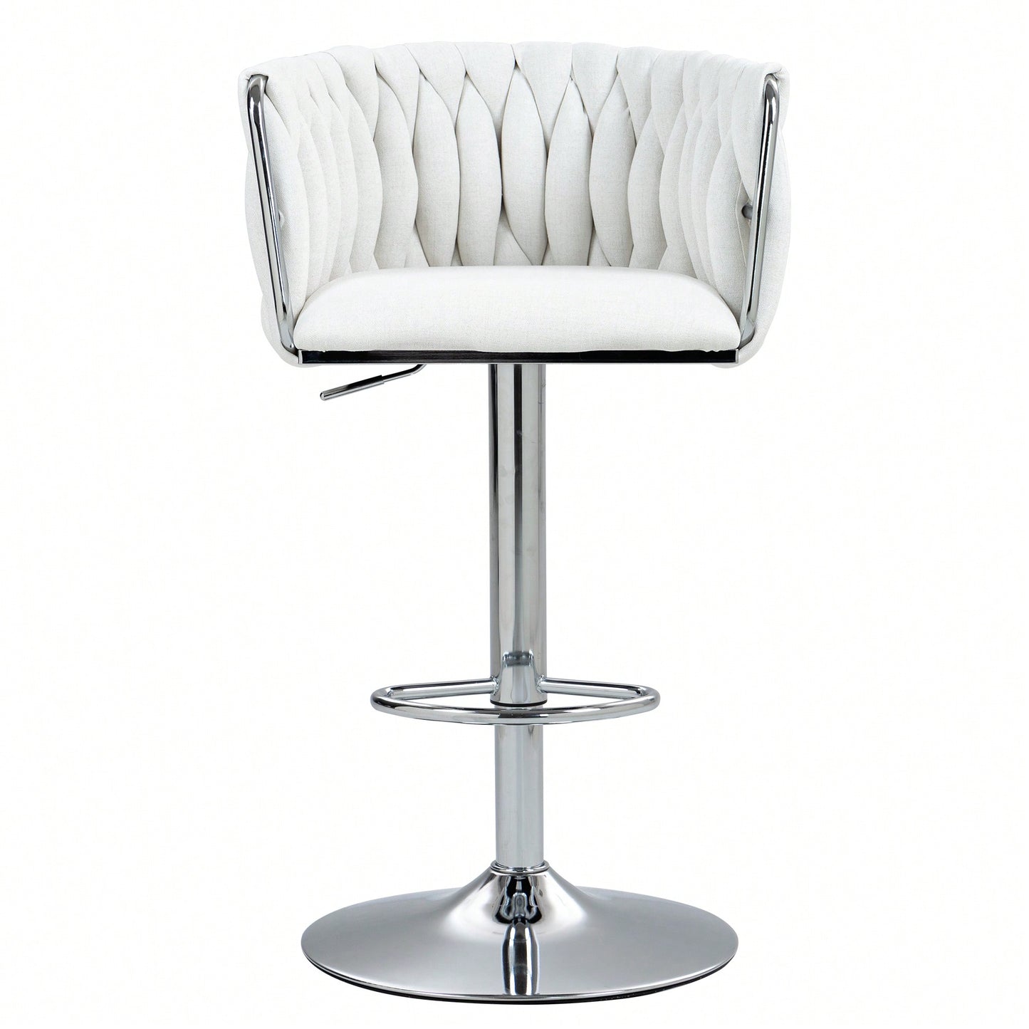 Adjustable 360° Swivel Bar Stools Set Of 2 With Woven Back And Footrest For Kitchen Island Cafe Pub Beige