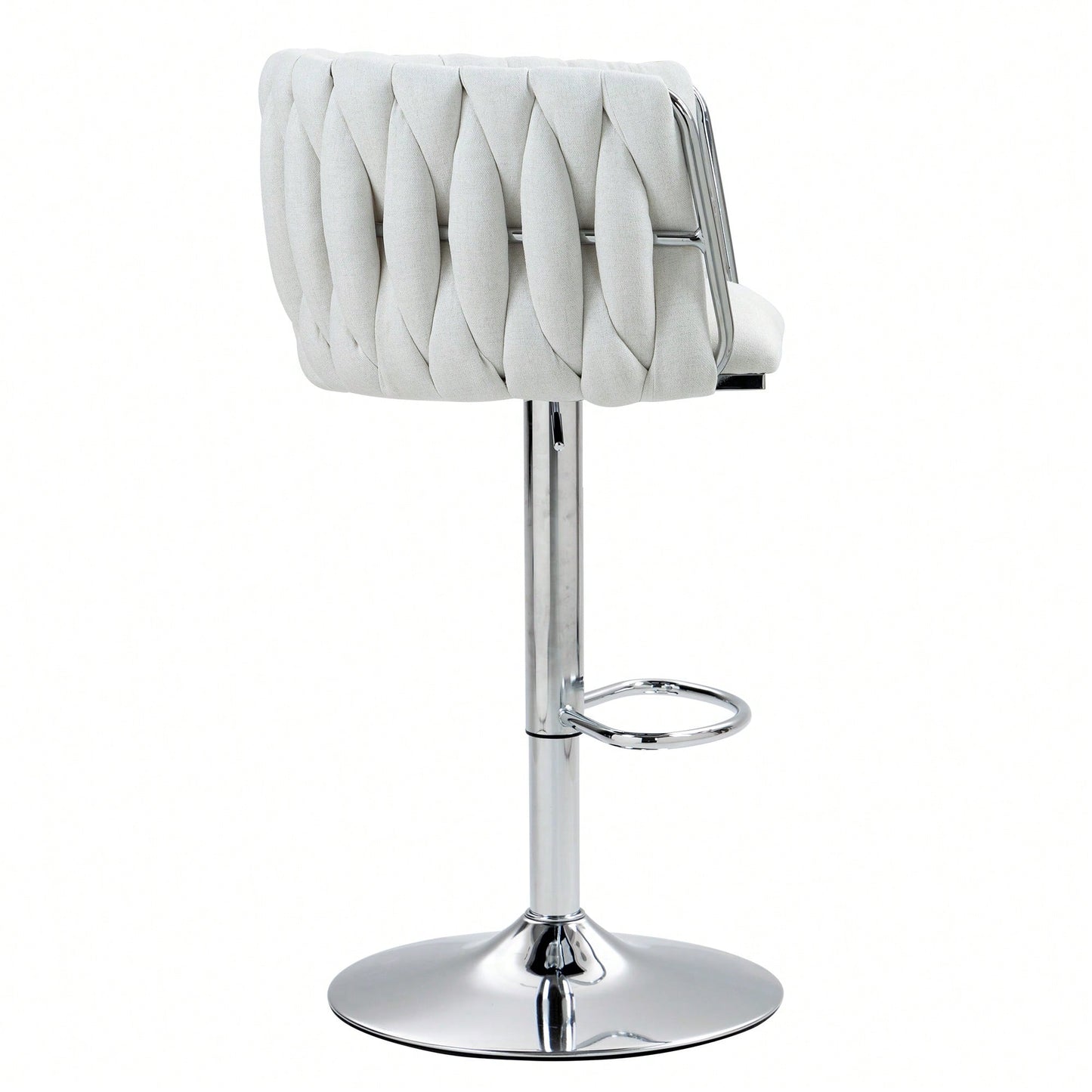 Adjustable 360° Swivel Bar Stools Set Of 2 With Woven Back And Footrest For Kitchen Island Cafe Pub Beige