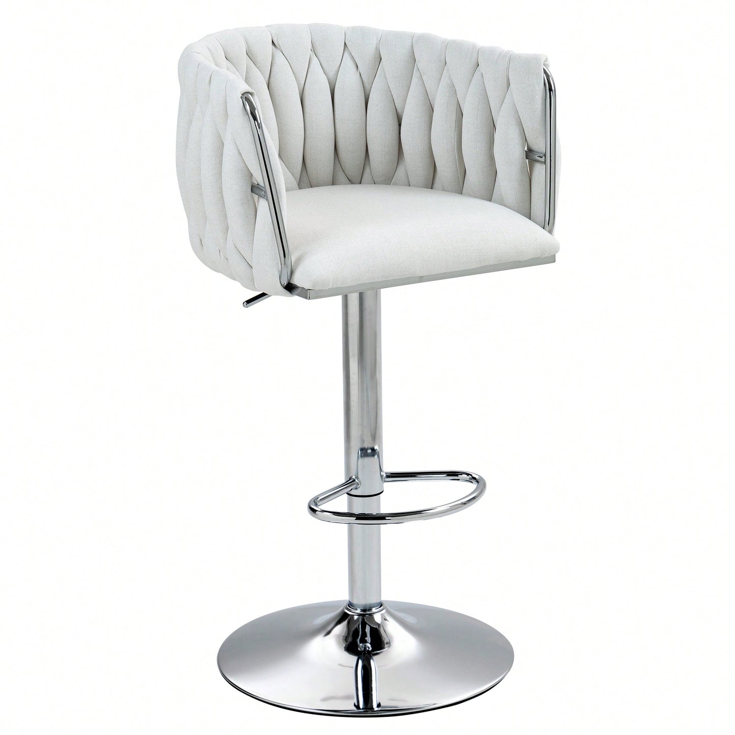Adjustable 360° Swivel Bar Stools Set Of 2 With Woven Back And Footrest For Kitchen Island Cafe Pub Beige