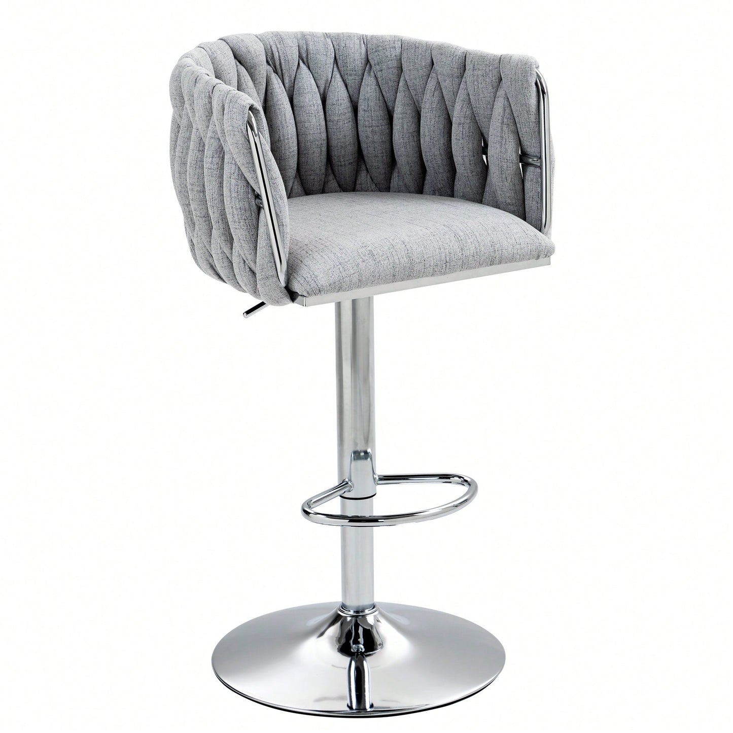 Adjustable 360° Swivel Bar Stools Set Of 2 With Woven Back And Footrest For Kitchen Island Cafe Pub Beige