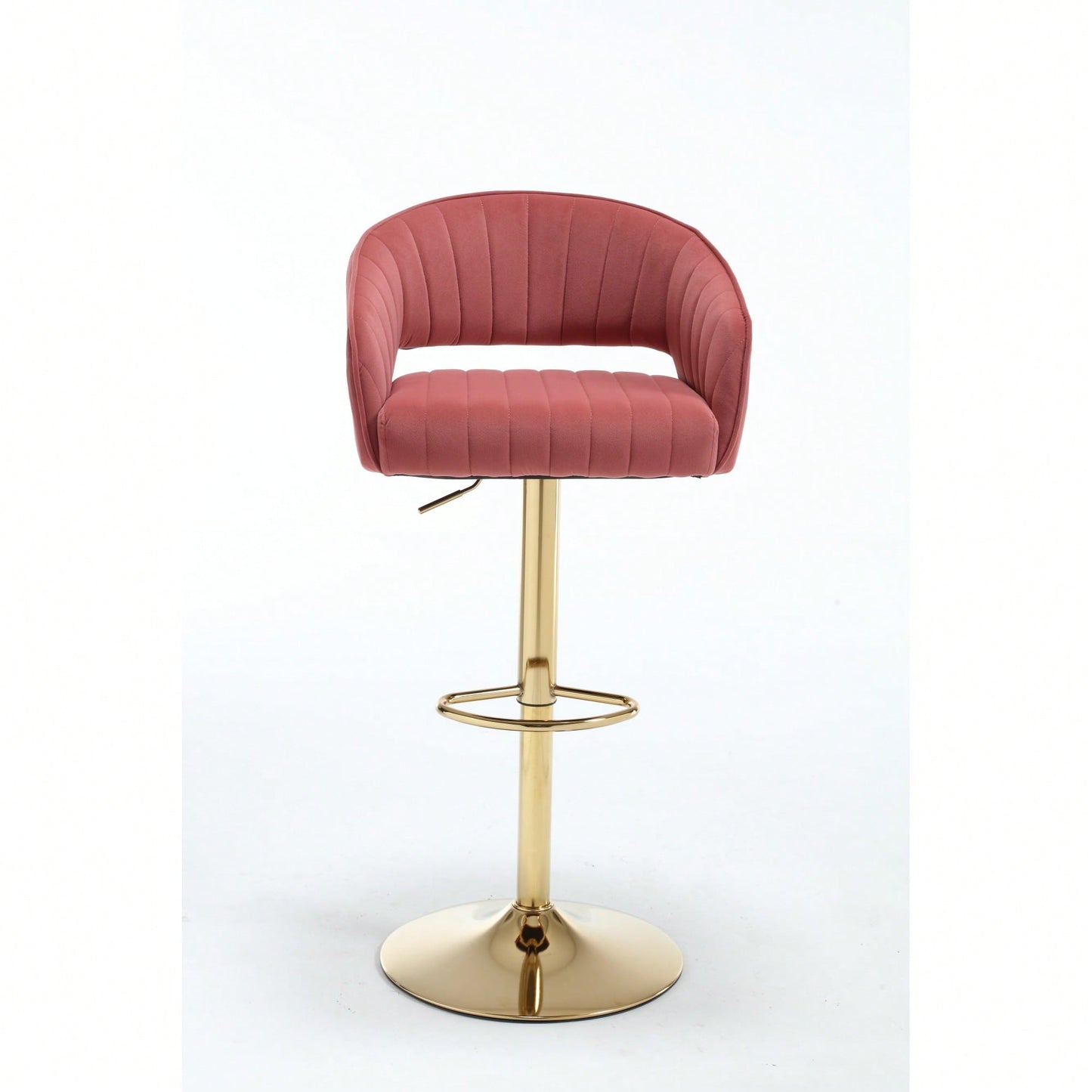 Elegant Velvet Bar Chair With Hollowed-Out Back And Armrests, Gold Cross-Legged Base, Height Adjustable