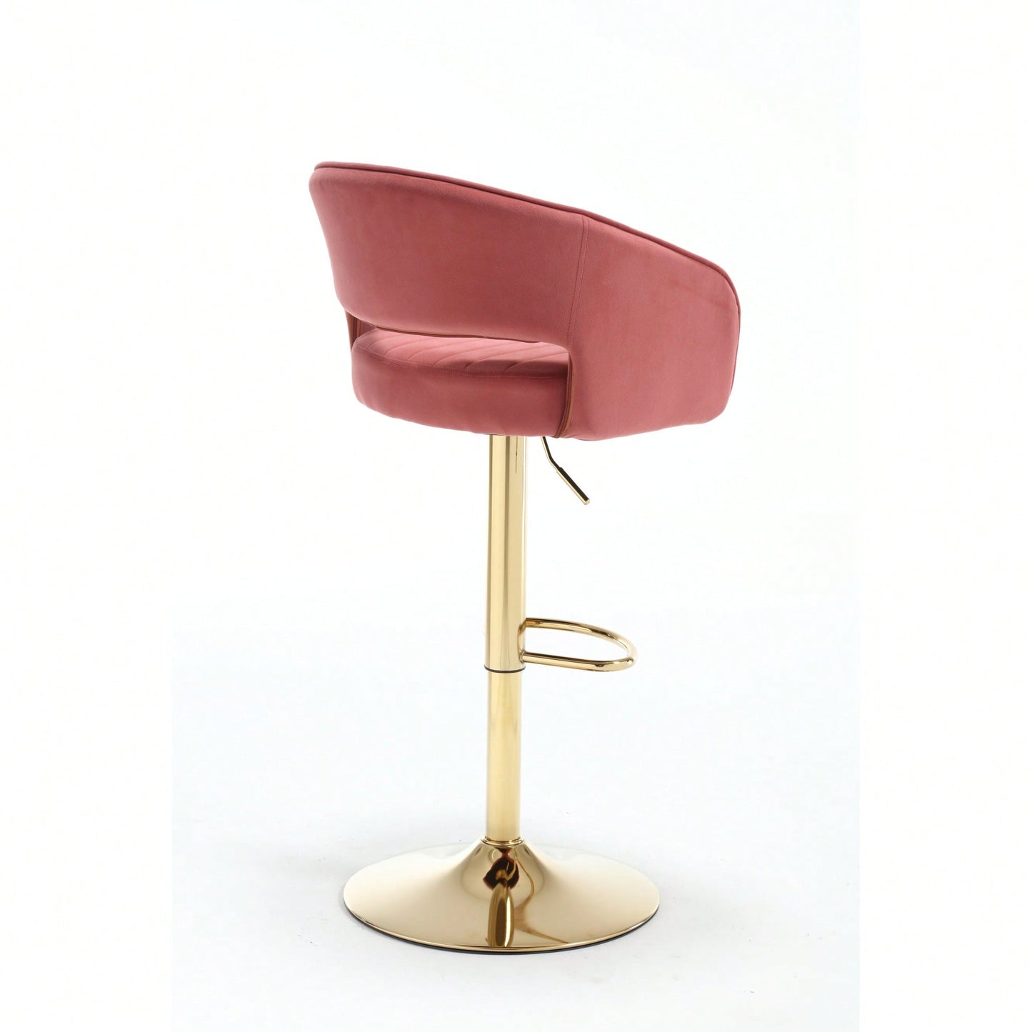 Elegant Velvet Bar Chair With Hollowed-Out Back And Armrests, Gold Cross-Legged Base, Height Adjustable