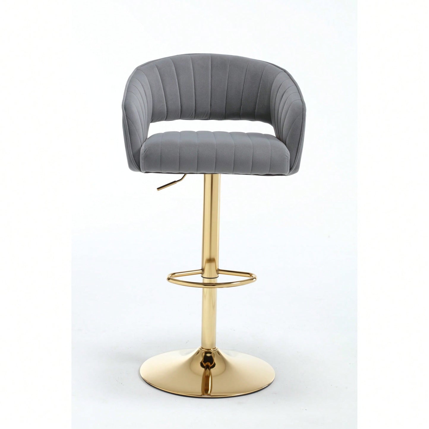 Elegant Velvet Bar Chair With Hollowed-Out Back And Armrests, Gold Cross-Legged Base, Height Adjustable