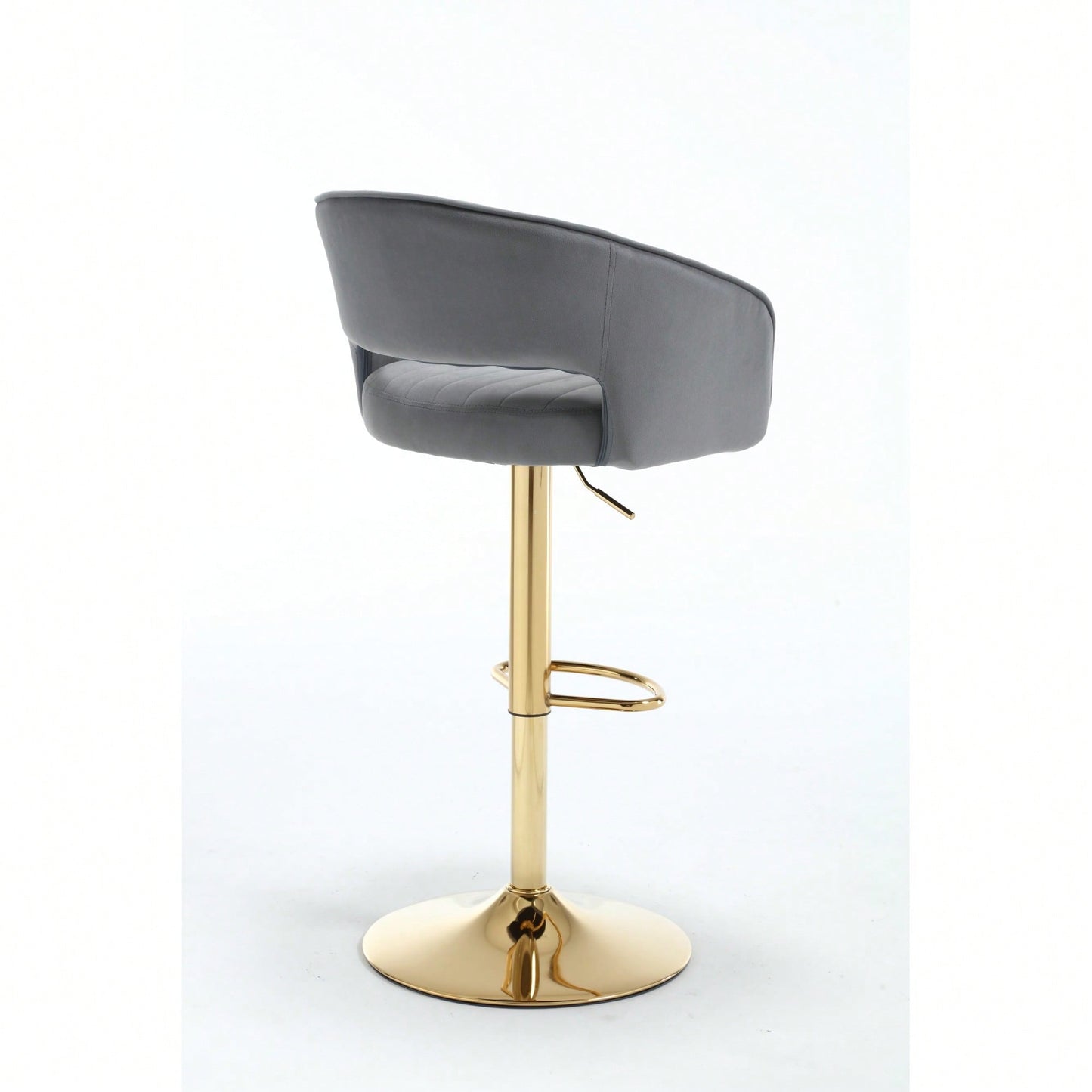 Elegant Velvet Bar Chair With Hollowed-Out Back And Armrests, Gold Cross-Legged Base, Height Adjustable