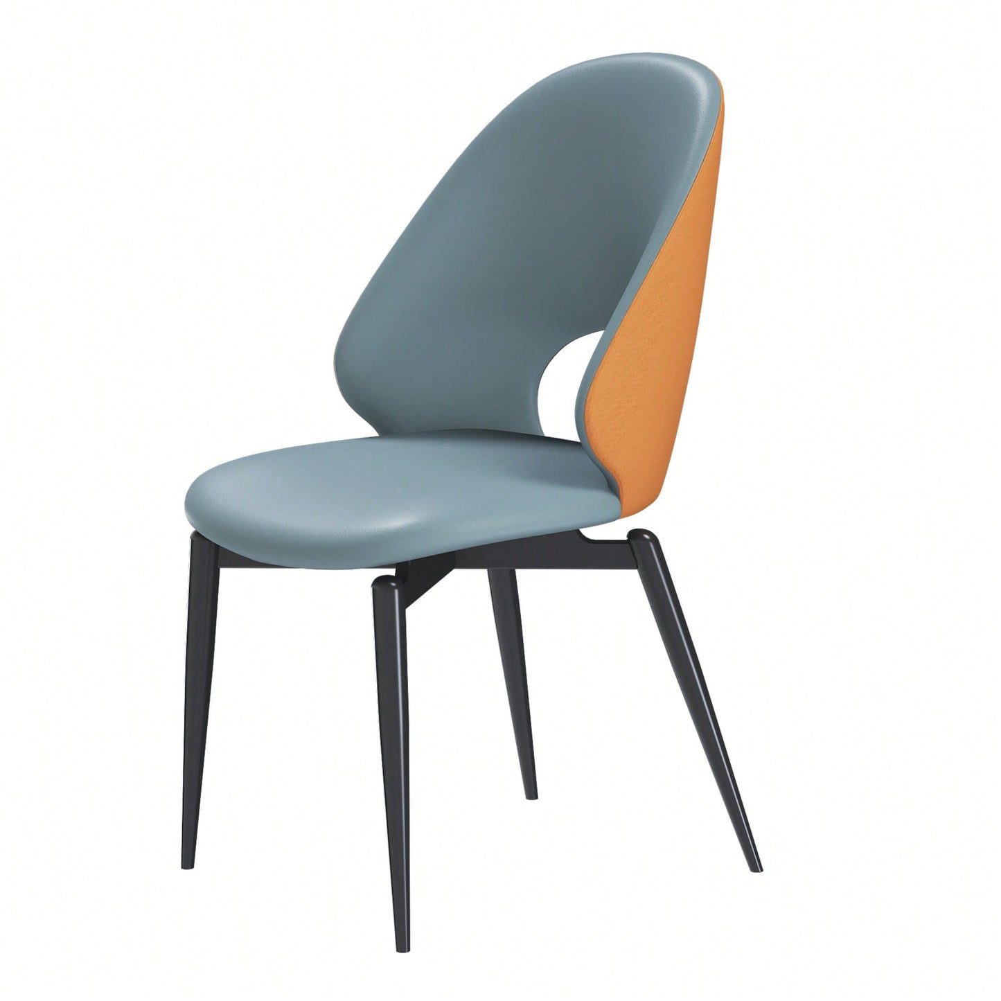 Modern PU Leather Metal Dining Chairs Set Of 2 For Kitchen And Dining Room In Orange And Grey