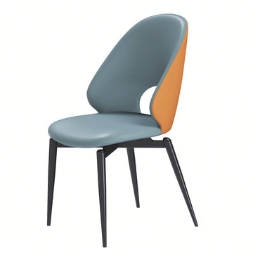 Modern PU Leather Metal Dining Chairs Set Of 2 For Kitchen And Dining Room In Orange And Grey