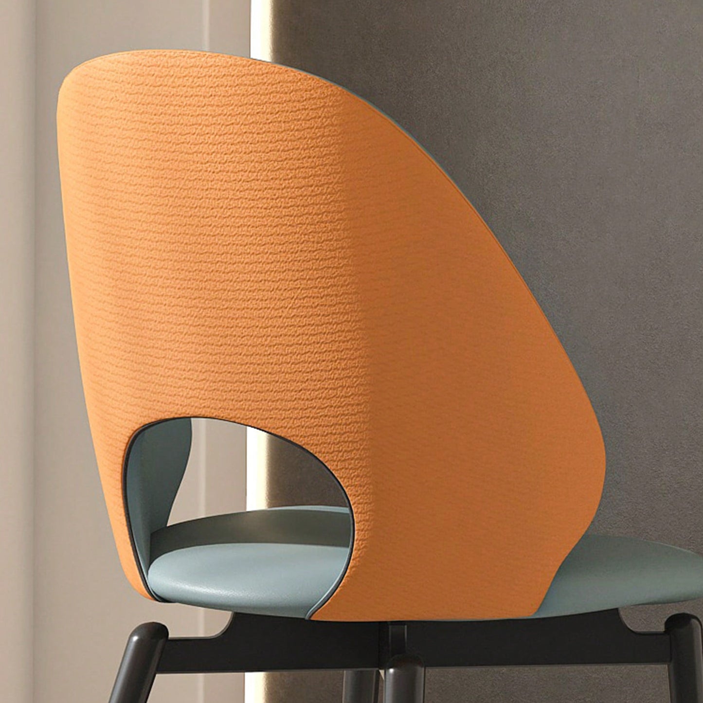 Modern PU Leather Metal Dining Chairs Set Of 2 For Kitchen And Dining Room In Orange And Grey