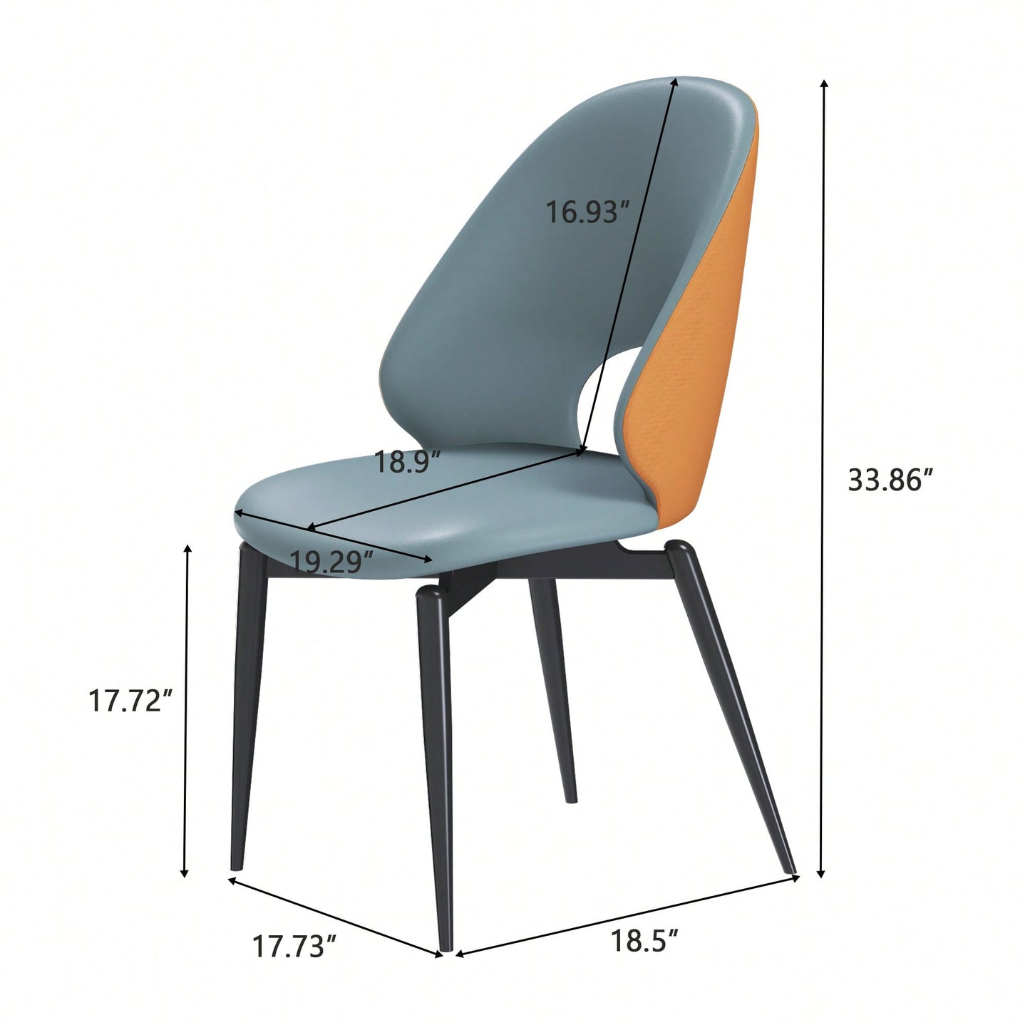 Modern PU Leather Metal Dining Chairs Set Of 2 For Kitchen And Dining Room In Orange And Grey