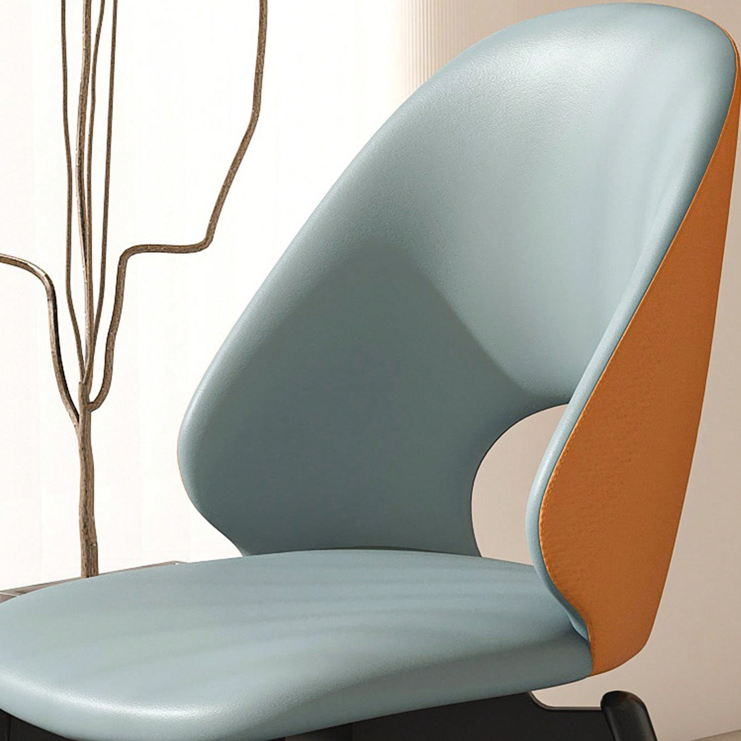 Modern PU Leather Metal Dining Chairs Set Of 2 For Kitchen And Dining Room In Orange And Grey
